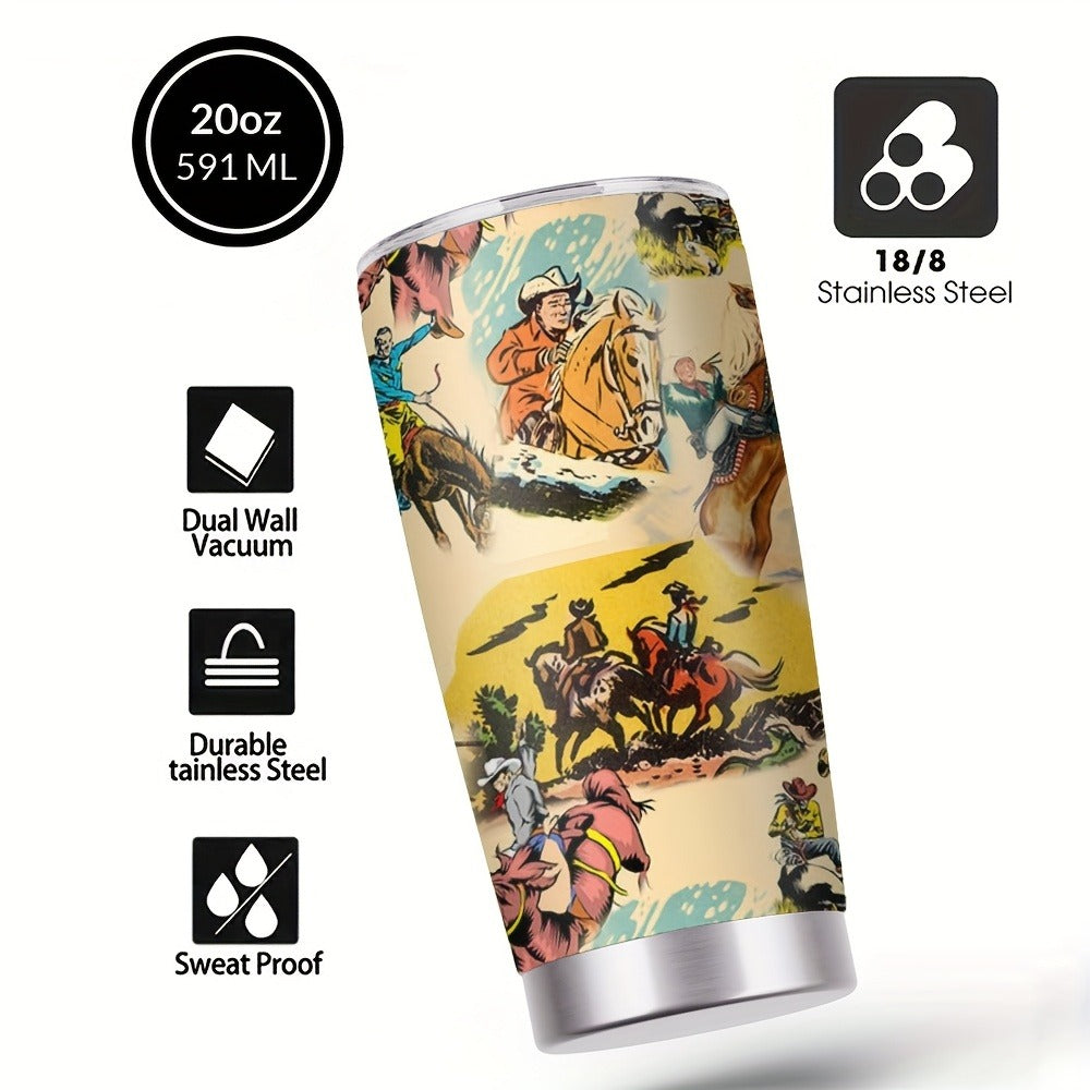 Cowboy Insulated Tumbler 20oz Stainless Steel with Lid & Straw | Western Graphic Travel Cup for Hot & Cold Drinks ¨C Camping Drinkware, Birthday & Holiday Gift for Men & Women