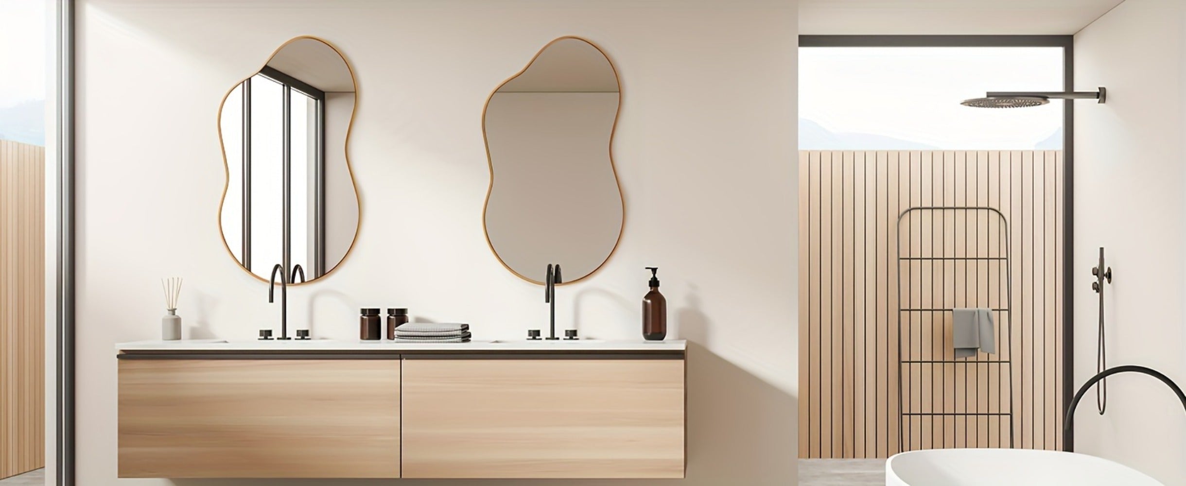 Boho Irregular Wall Mirror - Gold Aluminum Alloy Frame Asymmetrical Decorative Mirror for Bathroom Bedroom Living Room Entryway Cloakroom Wall Decor