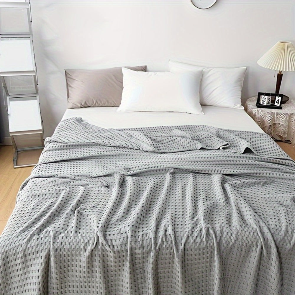 Cotton Waffle Blanket ¨C Pure Cotton Multilayer Summer Cooling Quilt, Jacquard Knit, Machine Washable, Air Conditioning Blanket