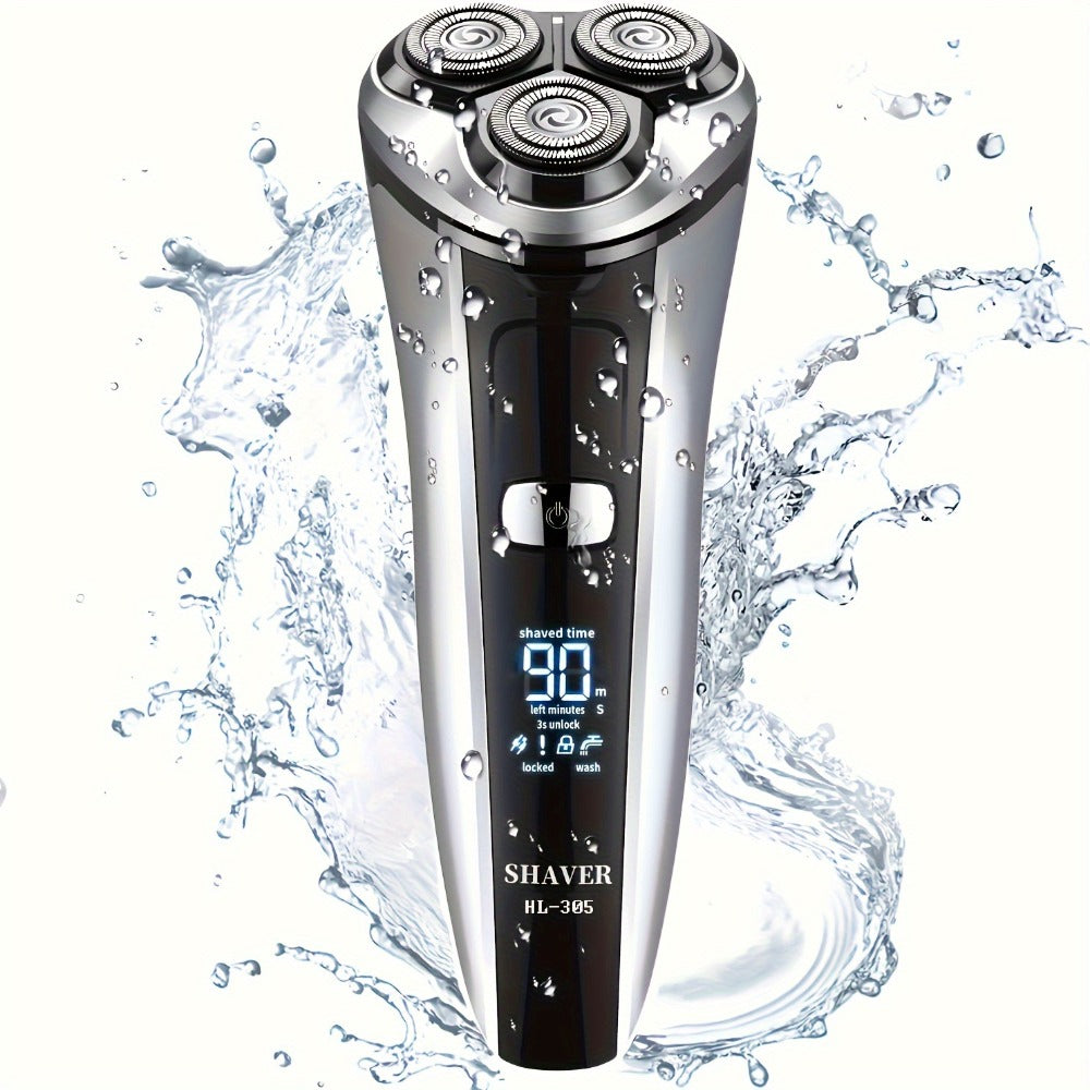 Electric Shaver for Men, Rechargeable Electric Razor with Smart Floating Heads, Three-Blade Wet Dry Shaver, LED Battery Display, 1-Hour Fast Charge, Fully Washable Beard Trimmer & Grooming Kit