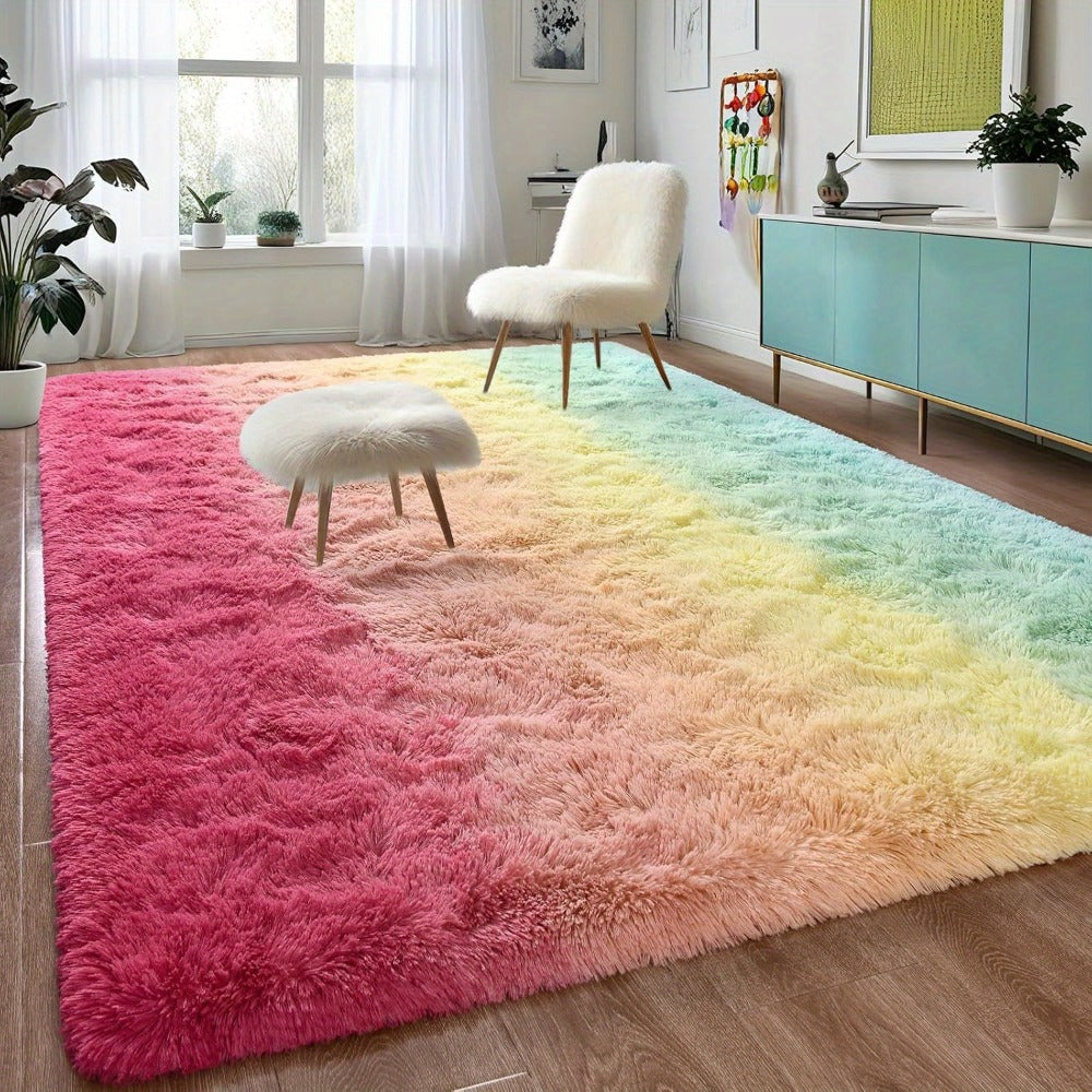 Area Rug Plush Mat Non-Slip Gradient Design Machine Washable Living Room Bedroom Rug Multi-Color Large Size Soft Polyester Floor Mat Home Decor Accent