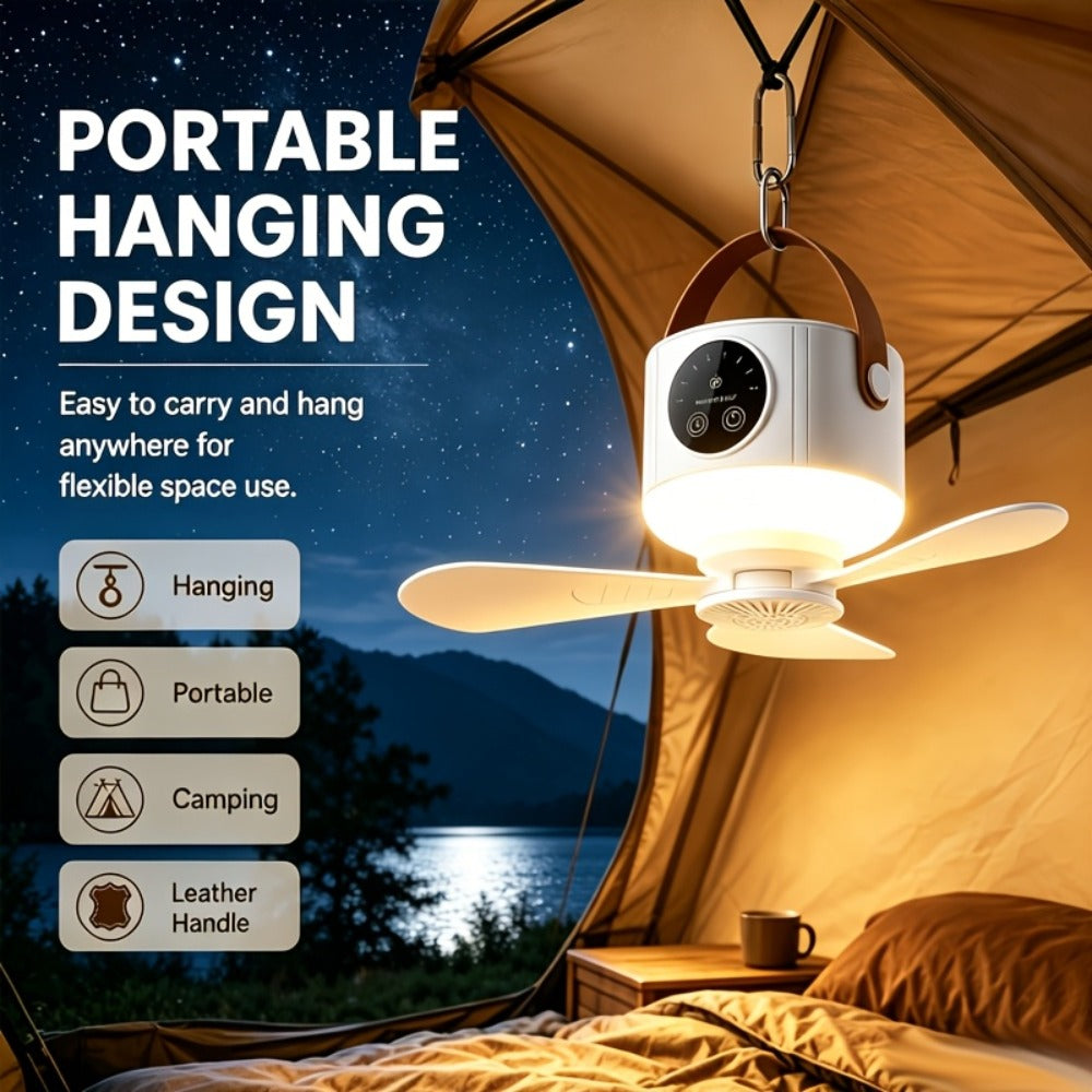 Camping Fan with Light & USB Rechargeable | Portable Outdoor Tent Fan with Tripod Stand, Detachable Blades, Adjustable Speed & Brightness for Camping, Bedroom, Dormitory & Travel Use ¨C Silent Operation