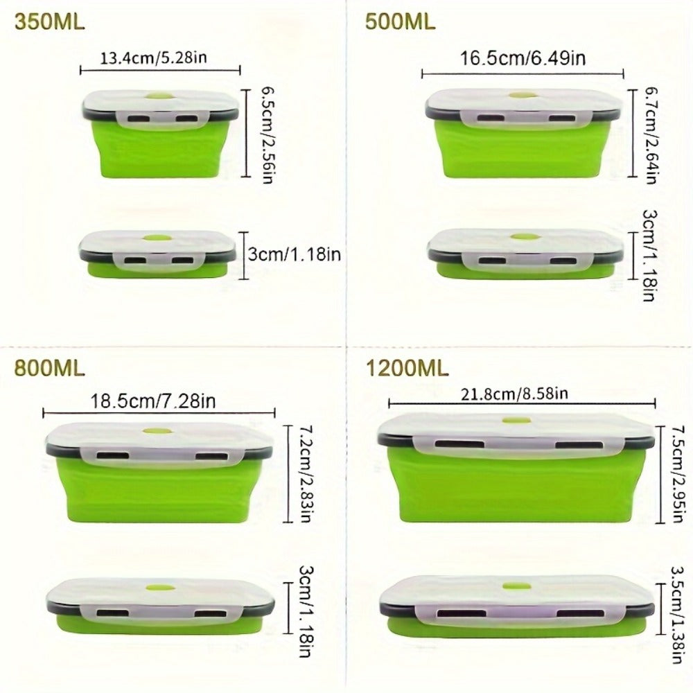 Foldable Meal Prep Containers Set of 4 - Airtight Lids, 4 Sizes, Microwave Dishwasher Refrigerator Safe, Stackable Food Storage for Lunch, Meal Prep, RV, Outdoor Snacks - Green, Red, Blue