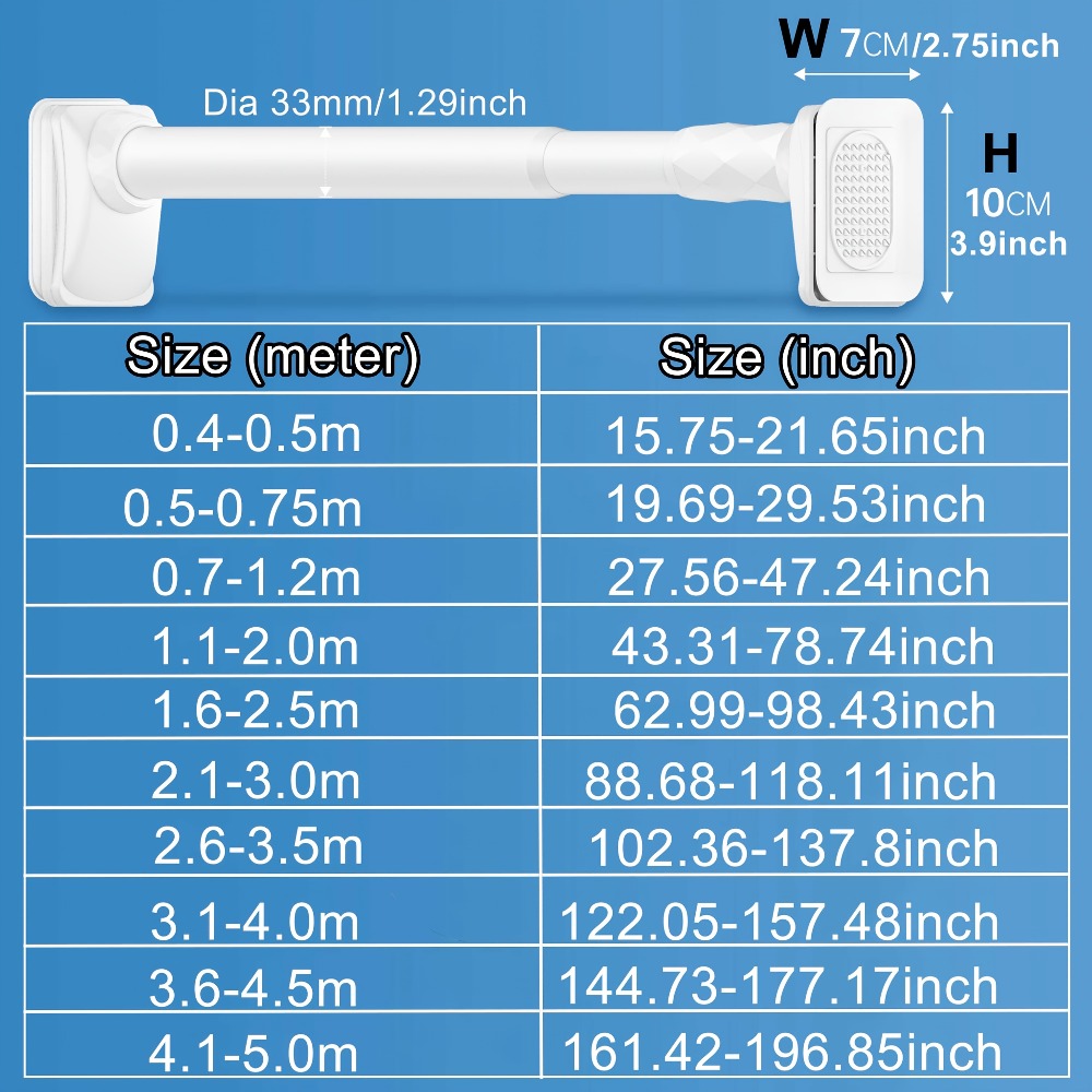 Telescopic Curtain Rod No Drill 15.75¡±-196.85¡± Adjustable Shower Curtain Rod 33mm for Large Windows