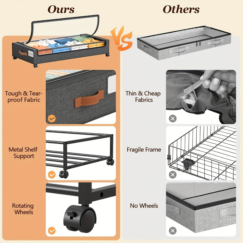 Under Bed Storage Box with Wheels 2 Pack ¨C Sliding Drawer Organizer for Clothes, Shoes, Blankets, Books & Bedding