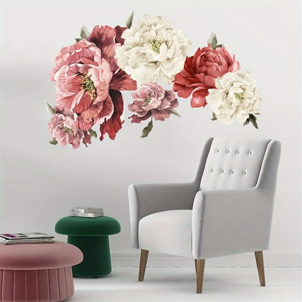Peony Flower Window Glass Sticker ¨C Anti-Collision Waterproof Decorative Glass Film, European Floral Wall & Window Decal for Home Decor, 17.7 x 47.2 Inches (2 Styles)