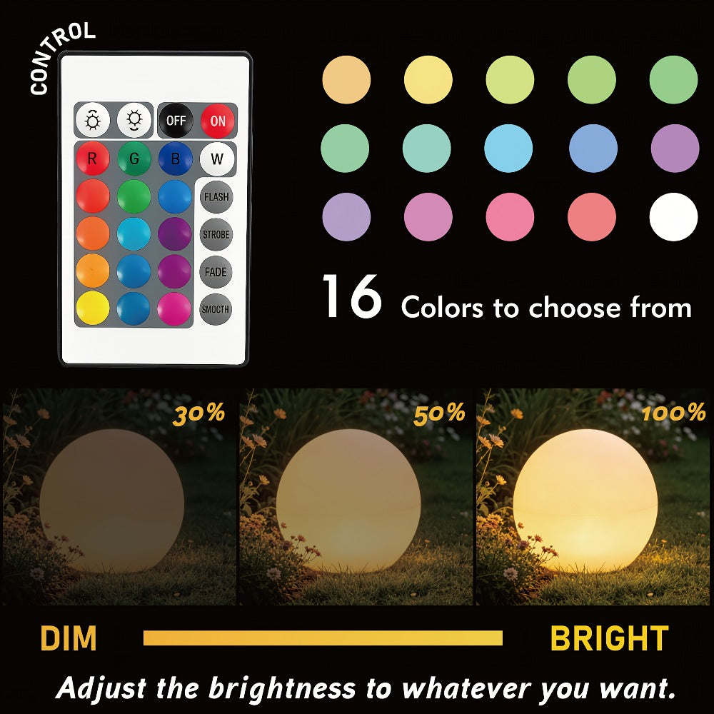 Solar Globe Lights Outdoor 8 Inch RGB Color Changing 16 Colors Remote Control Waterproof Garden Ball Light for Patio Yard Lawn Pool Pathway Party Decor
