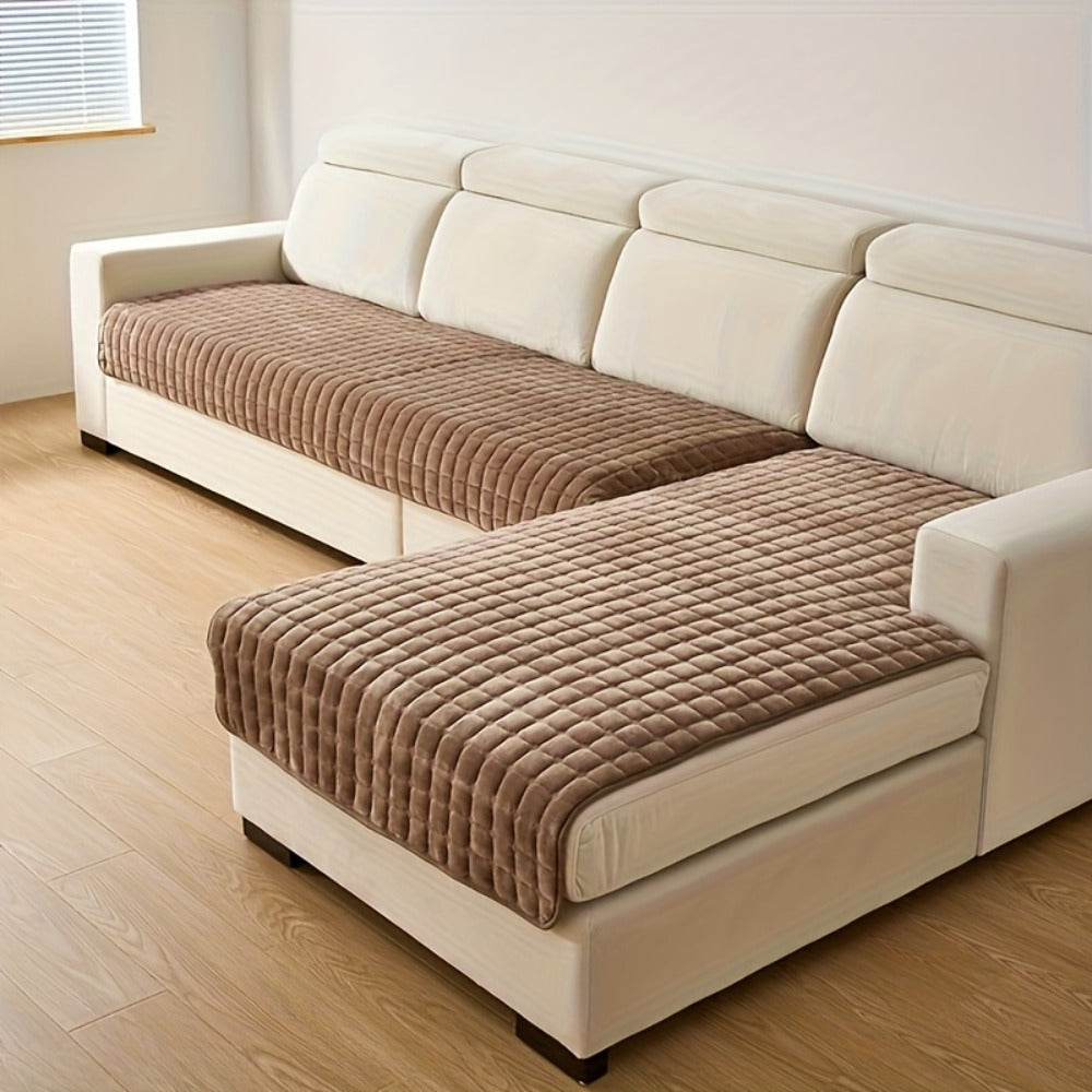 Quilted Flannel Velvet Sofa Cover 2pcs Set | Luxurious Jacquard Couch Cover, Soft Furniture Protector, Pet Friendly Machine Washable, All Season, Living Room Bedroom Office