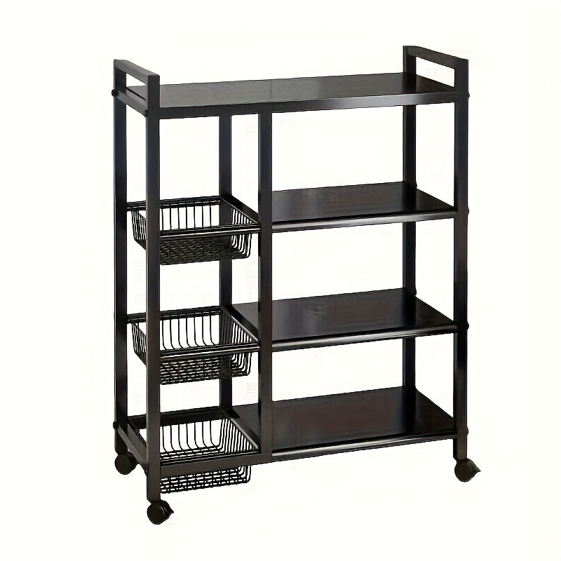 4 Tier Rolling Storage Rack with Wire Baskets Adjustable Metal Shelf on Wheels for Kitchen Pantry Bathroom Garage Closet Organizer