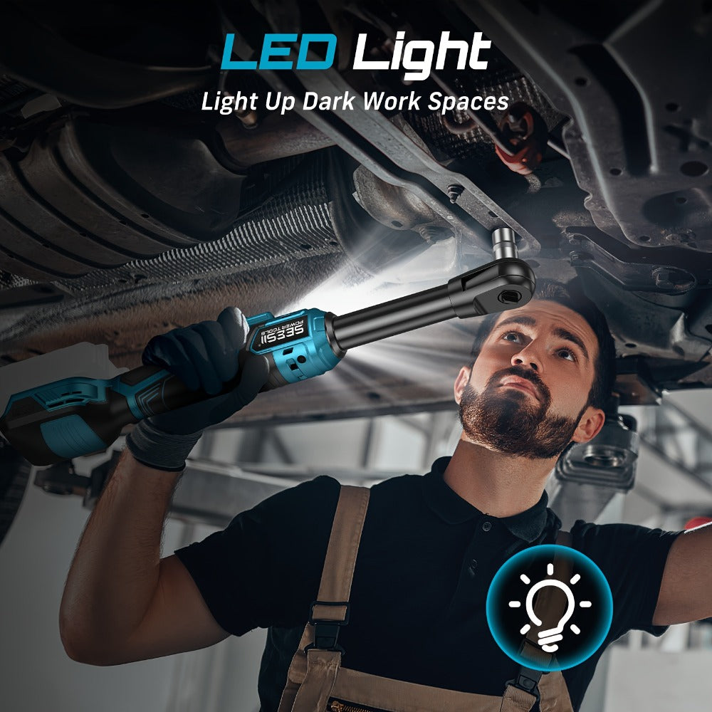 21V Power Ratchet Wrench Set 3/8'' Drive, 59 Ft-lbs 400 RPM Cordless Electric Ratchet, Variable Speed Trigger, 2x 2.0Ah Batteries & Charger, 8 Sockets, 3'' Extension Bar, 1/4'' & 1/2'' Adapter Included