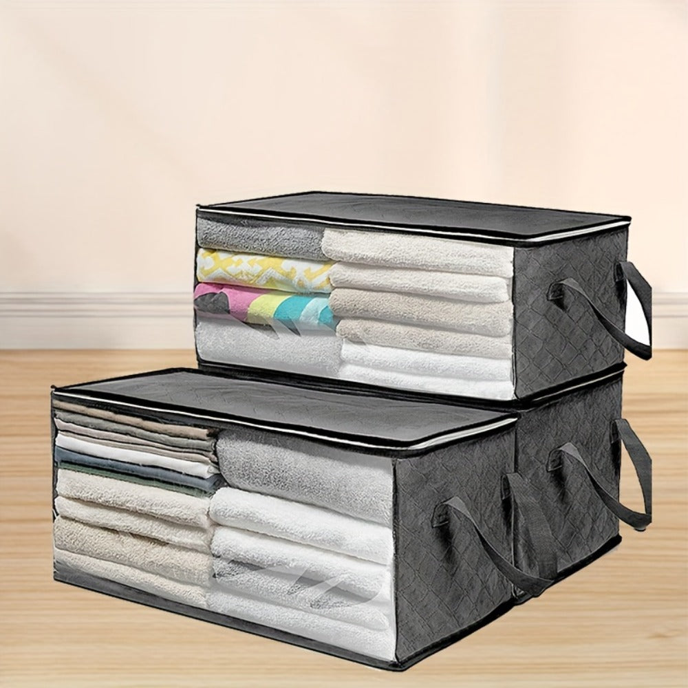 Foldable Storage Bags Set of 3 with Transparent Window & Handles ¨C Closet Organizer Bags for Clothes, Bedding, Pillows, Blankets, Stuffed Animals, Dorm Room, Under Bed Storage, Gray