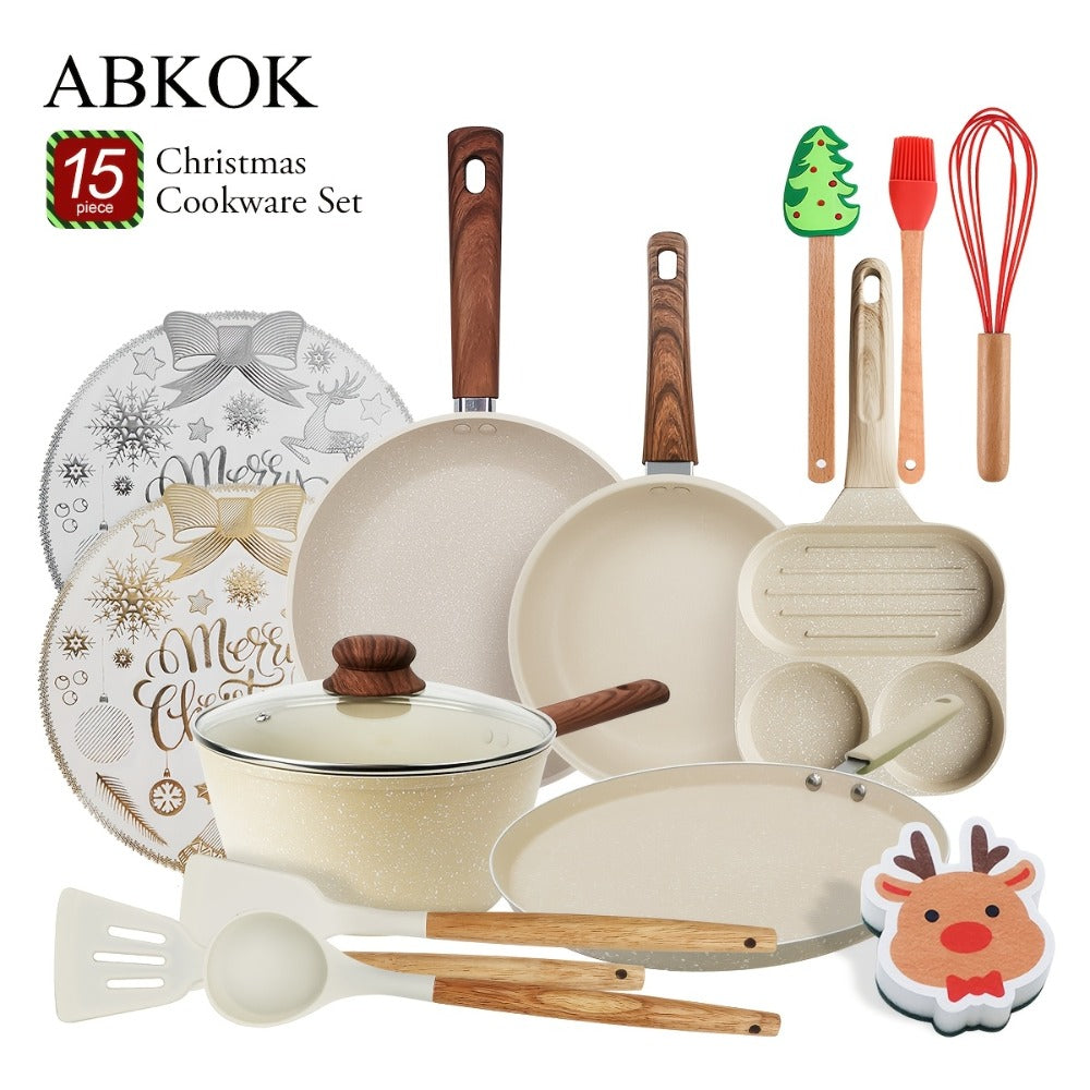 Non-Stick Cookware Set 7 12 & 15 Piece Induction Compatible ¨C Frying Pan Steamer Silicone Spatula & Tongs | Complete Pots and Pans Cooking Set | Perfect Wedding Housewarming Gift for Friends