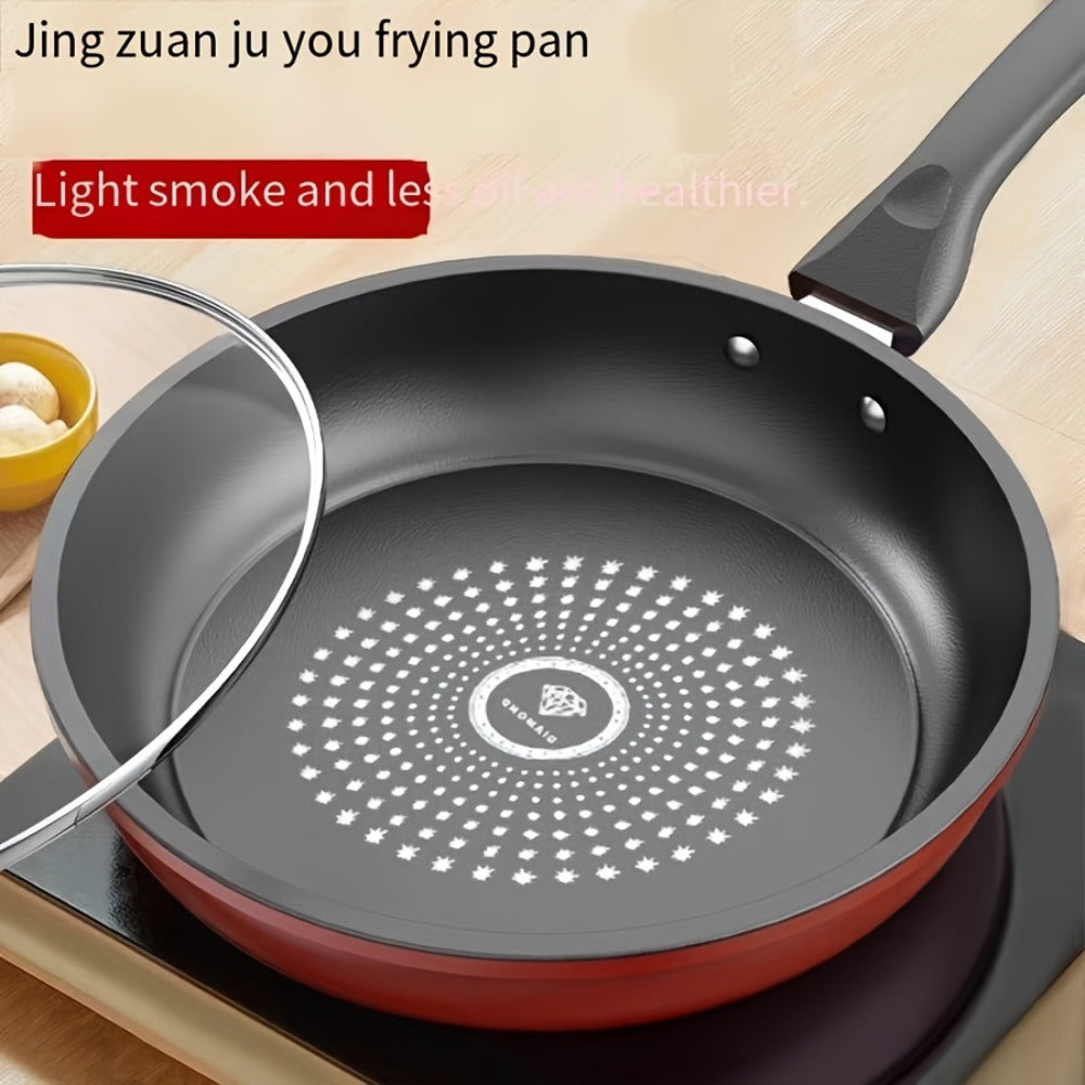Nonstick Frying Pan with Lid 9.45 10.24 11.02 Inch Cast Iron Style Flat Bottom Skillet Stainless Steel Handle Smoke-Free Lightweight Cookware for All Stovetops Fried Eggs Steak Pancakes