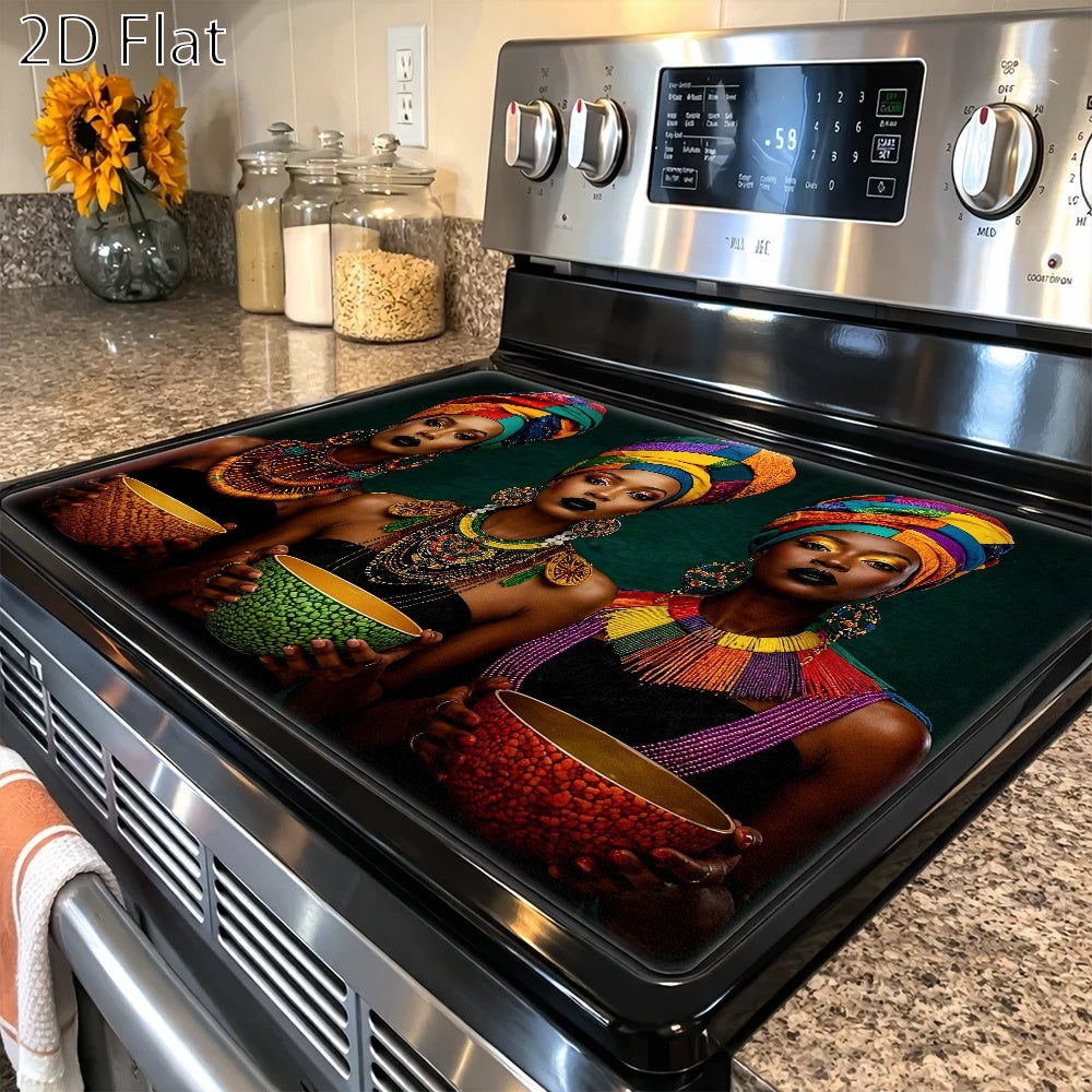Stove Protector Mat African Tribal Pattern | Heat-Resistant Cooktop Cover for Gas Stove Induction Cooker & Oven | Reusable Non-Slip Kitchen Mat | Glass Countertop Washer Dryer Top Pad 28.35x20.47in