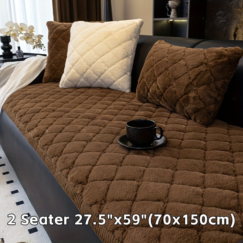 Sofa Cover Faux Rabbit Fur Plush Couch Slipcover - Thick Soft Non-Slip Pet Friendly Machine Washable Sofa Cushion Cover for Living Room Bedroom Office