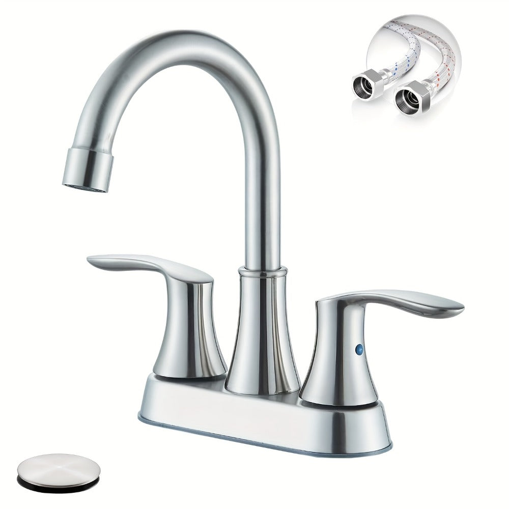 Centerset Bathroom Faucet 2 Handle 4 Inch - Lead-Free Dual Handle Vanity Sink Faucet with Pop-Up Drain & Supply Lines, Brushed Nickel, Matte Black, Oil Rubbed Bronze, Brushed Gold, 2-3 Hole RV Compatible