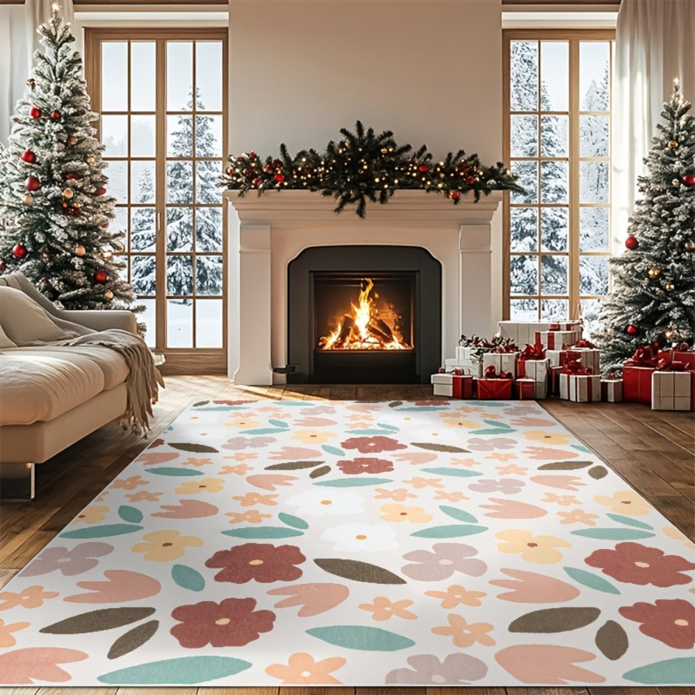 Area Rug 8x10 Ft Soft Non-Slip Machine Washable Large Floor Rug with Floral Forest Animal Patterns for Living Room Bedroom Home Decor ¨C Durable Easy Clean Indoor Carpet