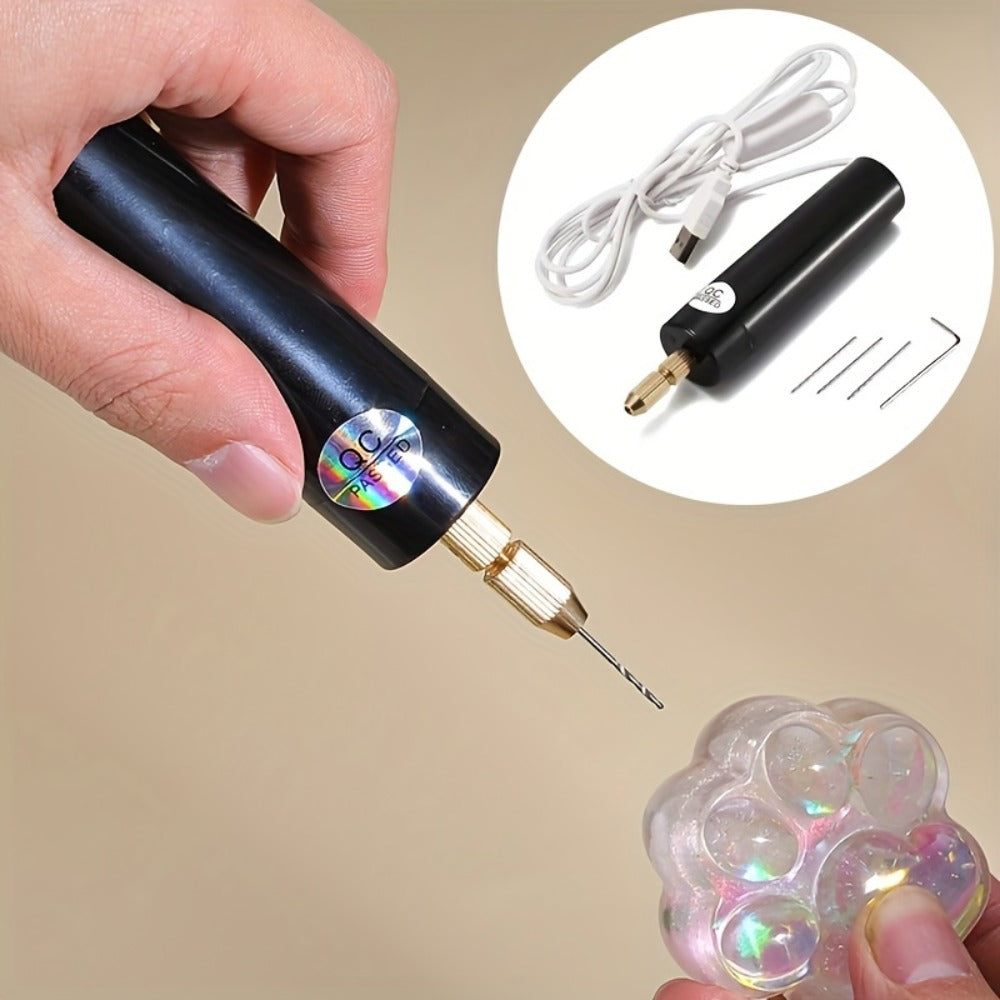 Mini Electric Drill Portable Handheld USB Rechargeable 5V Micro Drill for Jewelry Making Wood Metal Craft DIY Rotary Tool Set with Bits