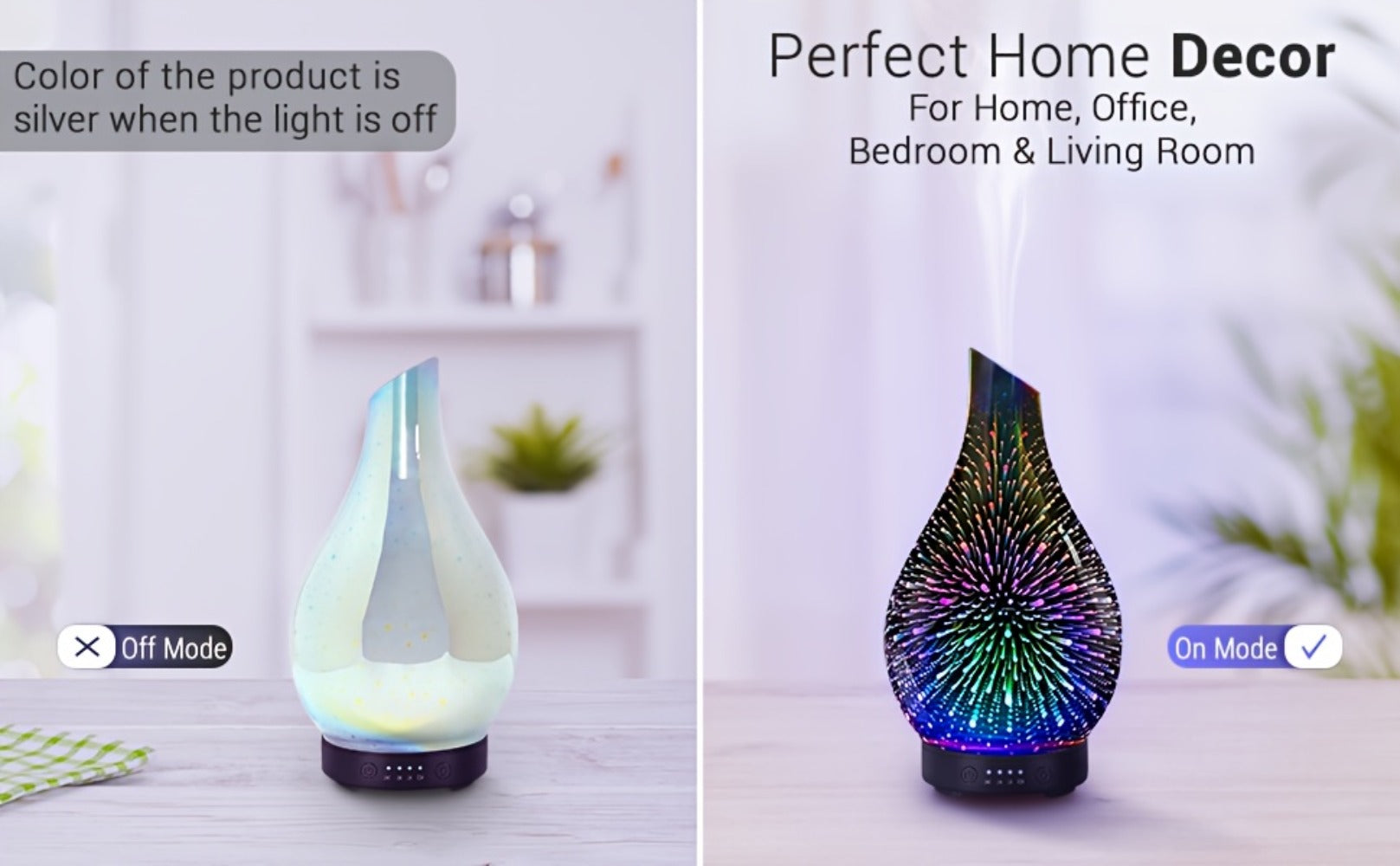 Essential Oil Diffuser Glass Ultrasonic Cool Mist Aromatherapy Diffuser ¨C 4.06 oz Quiet Waterless Auto Shut-Off, 4 Timer Settings, 7 Color Night Light, Home Office Bedroom Use (Silver)