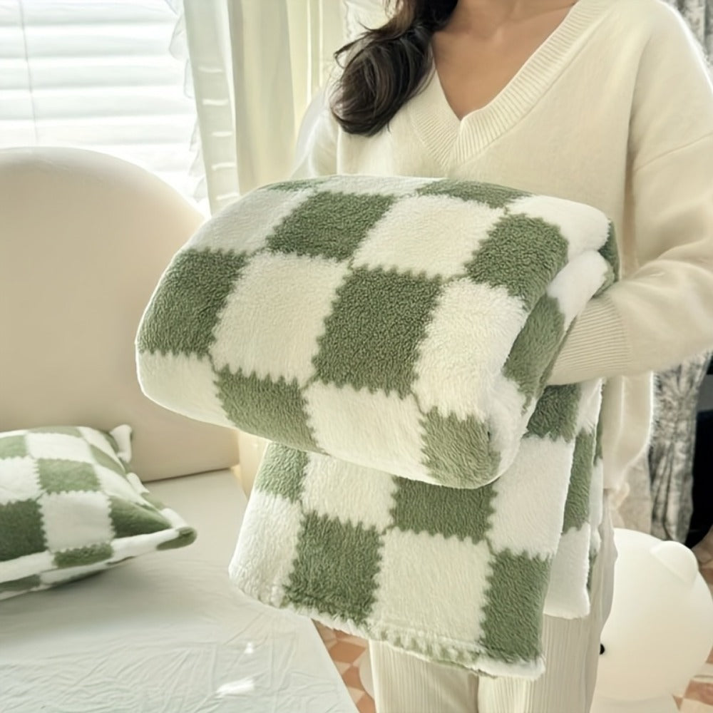 French Plaid Double-Sided Flannel Blanket ¨C Soft Panda & Grid Pattern Throw for Sofa, Bed & Travel, Machine Washable, 6 Designs, 4 Sizes