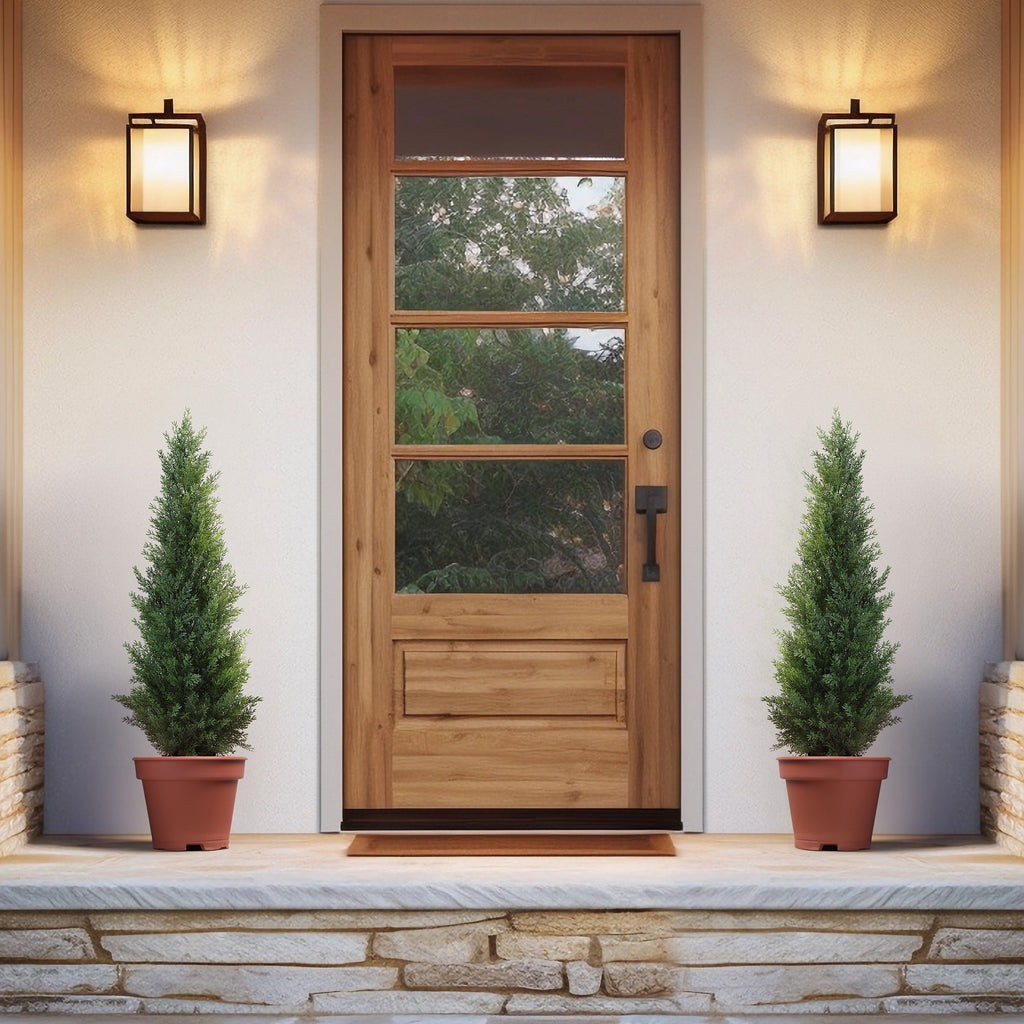 Artificial Topiary Cedar Tree Outdoor Indoor UV Resistant Fake Potted Plant Faux Pine Shrub Front Porch Patio Home Office Decor 3ft 4ft 5ft 1pc 2pcs
