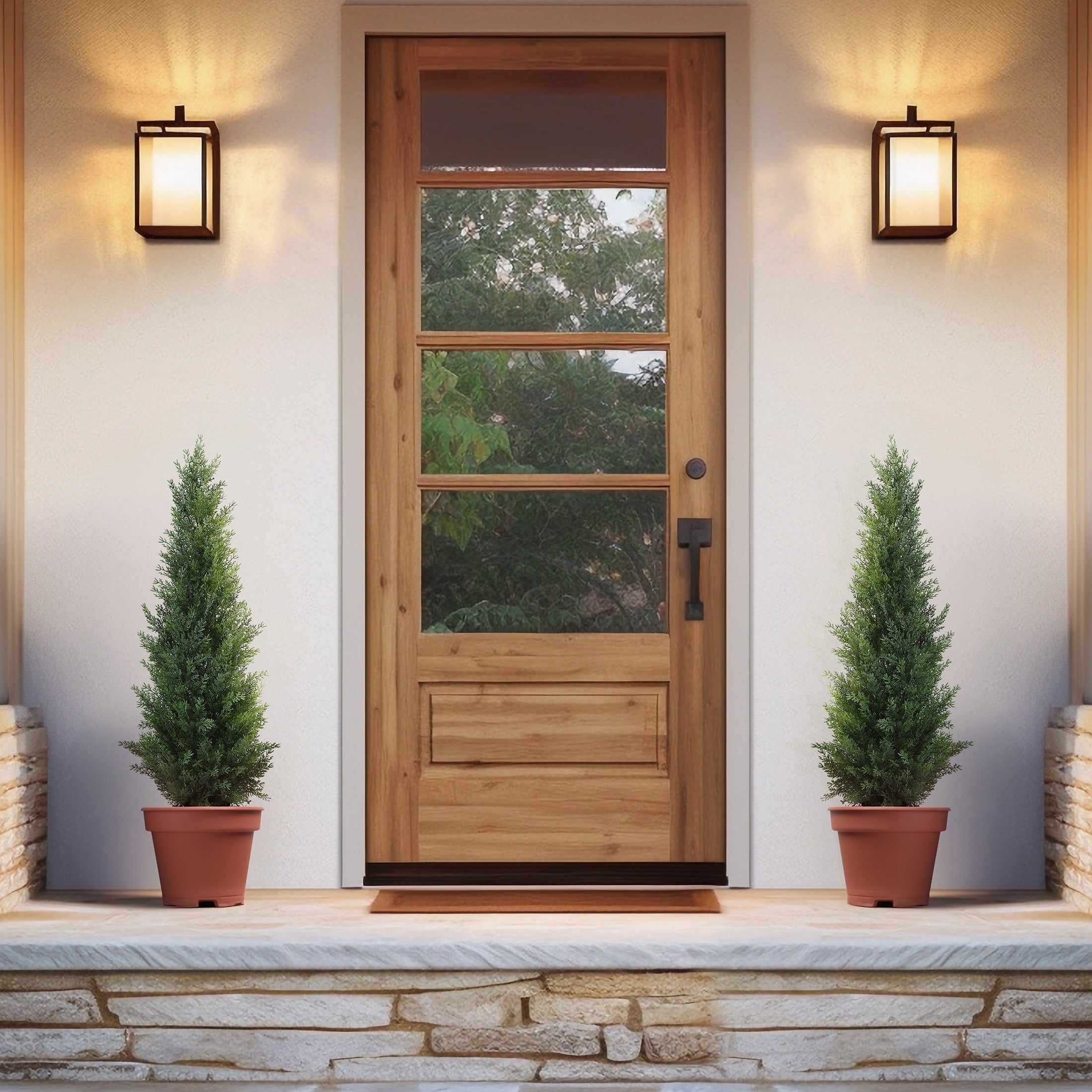 Artificial Topiary Cedar Tree Outdoor Indoor UV Resistant Fake Potted Plant Faux Pine Shrub Front Porch Patio Home Office Decor 3ft 4ft 5ft 1pc 2pcs
