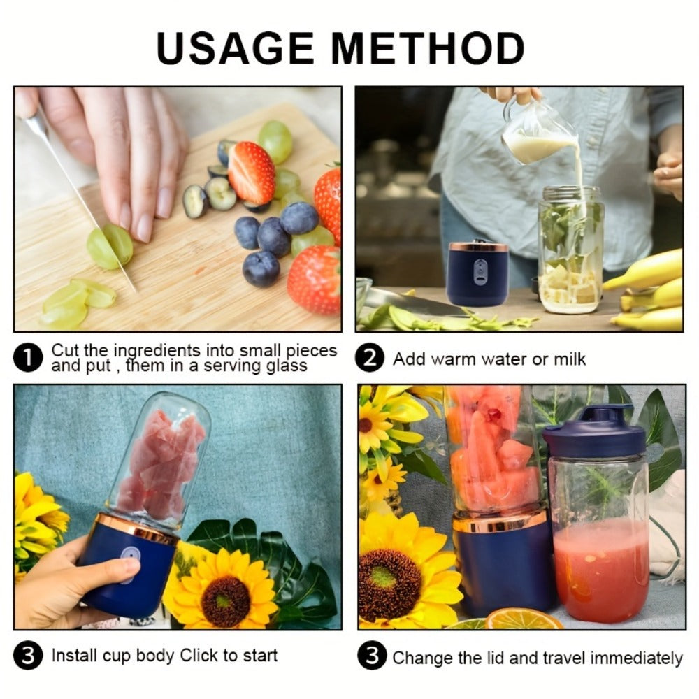 Portable Blender Juicer Double Cup 1500mAh Rechargeable ¨C Food-Grade ABS Multifunctional Fruit Vegetable Juicer | USB Charging Gift Box | Blue Pink White Summer Kitchen Essential