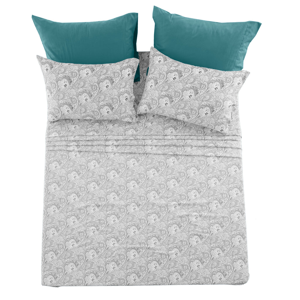 Paisley Bed Sheet Set 6-Piece Soft Brushed Microfiber Deep Pocket Fitted Sheet Wrinkle Free All-Season Comfort
