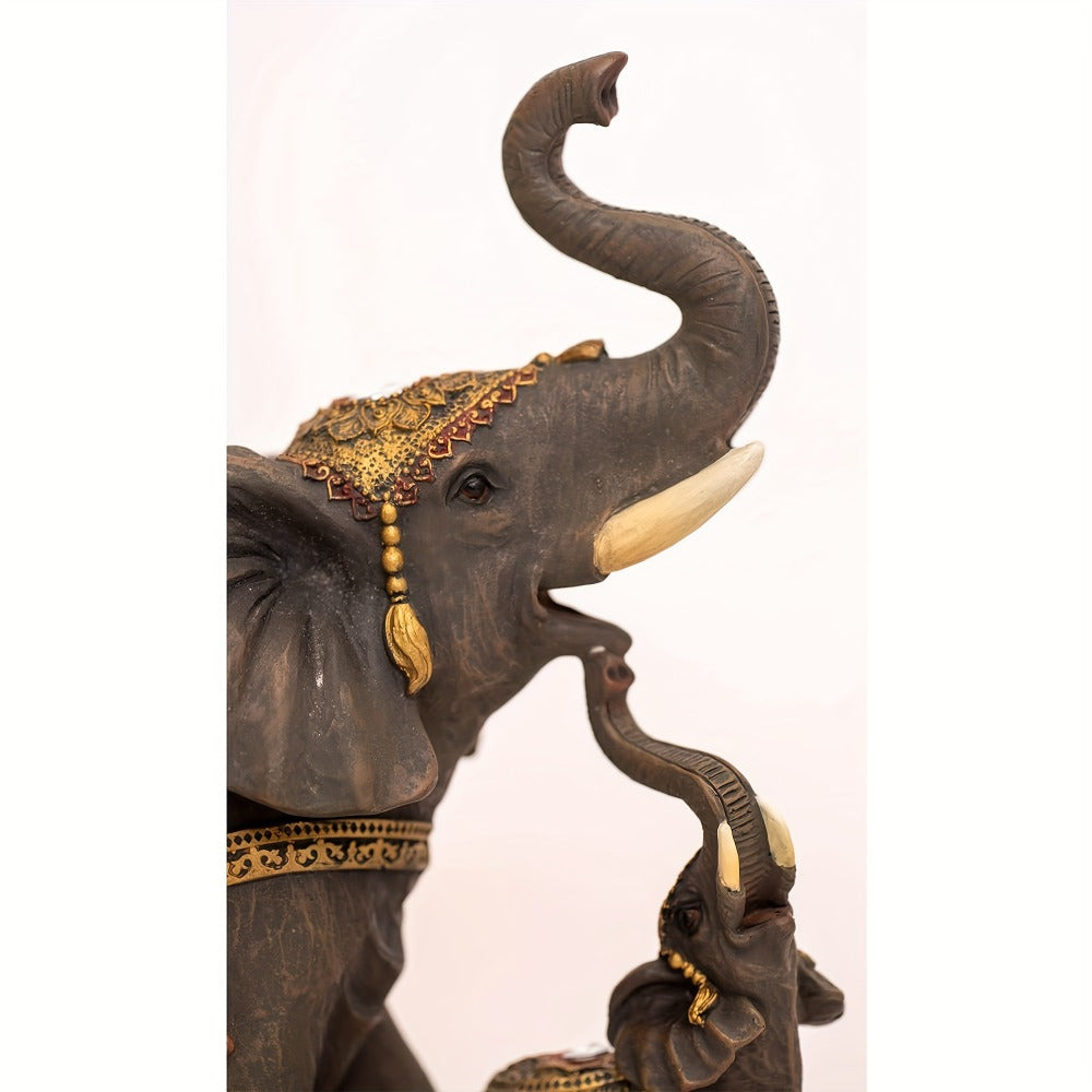 Elephant Statue Figurine for Home Decor ¨C Mama & Baby Elephant Trunk Up Lucky Sculpture 12 Inch Polyresin Good Luck Ornament for Living Room Office Desk Bedroom Housewarming Birthday Christmas Gift for Women