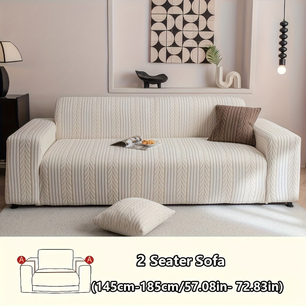 Sofa Cover Stretchy Washable Slipcover for 1 2 3 4 Seater Couch, Zigzag Textured Fabric, Scratch Slip Resistant Furniture Protector, Cream White Light Grey Dark Gray Coffee Brown