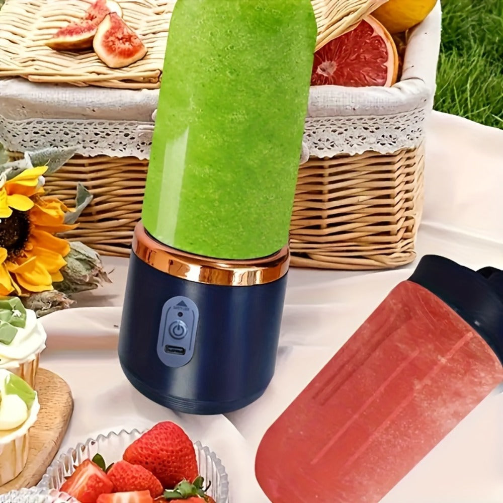 Portable Double Cup Blender & Juicer 2 Sets USB Rechargeable - 1500mAh Personal Mixer with Cups & Motor Base for Smoothies, Milkshakes & Drinks, Travel Blender Gift, Purple Blue Pink White