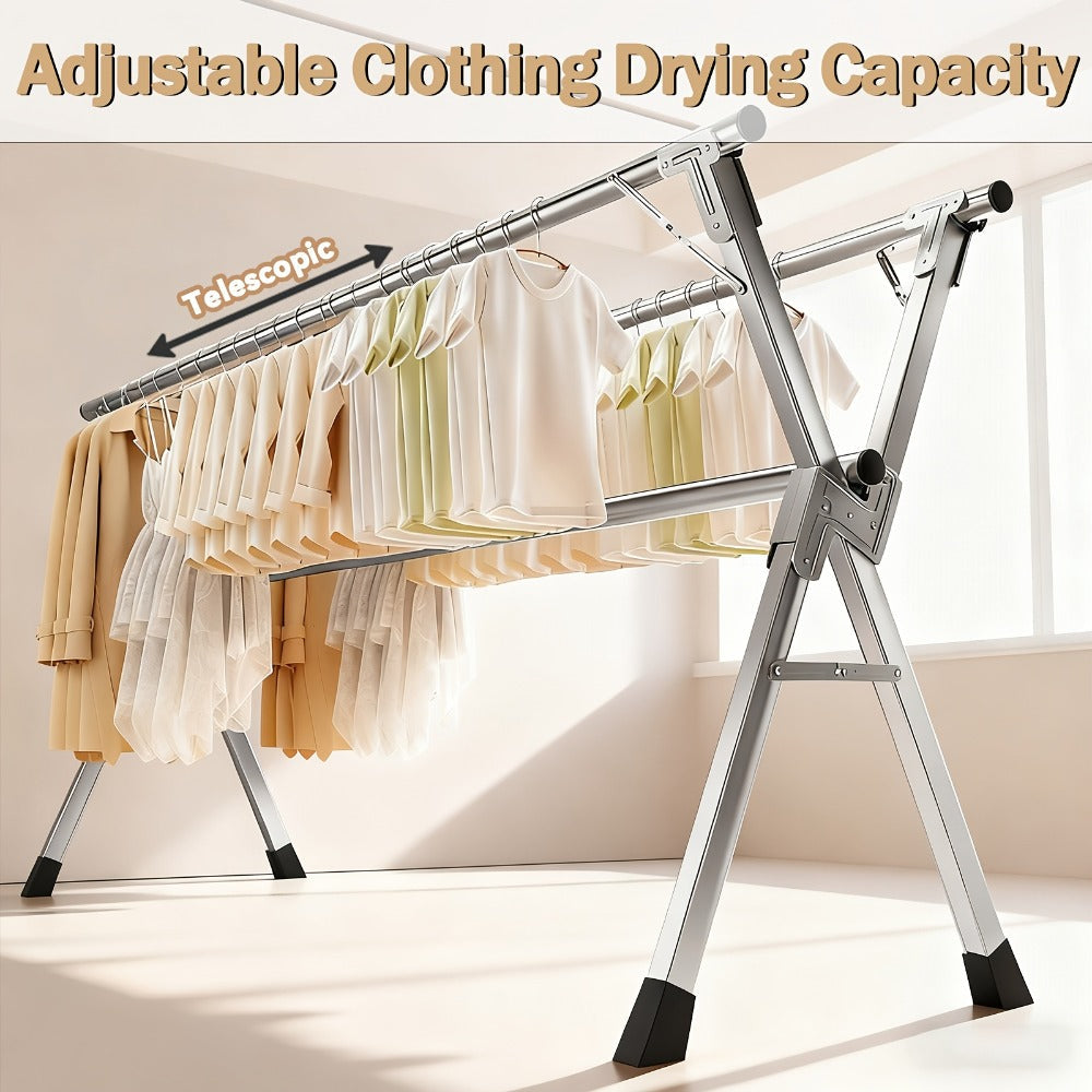 Clothes Drying Rack Foldable with Extendable Rod & Windproof Hooks ¡ª Space-Saving High-Capacity Metal Laundry Rack for Indoor, Outdoor, Balcony & Laundry Room | Multiple Sizes