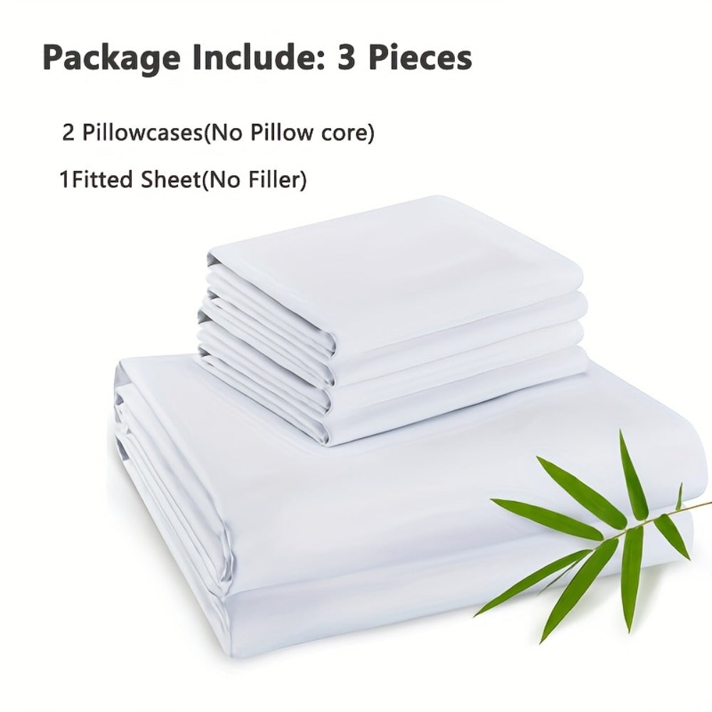 Bamboo Cooling Bed Sheet Set 3 Piece 100% Bamboo Fiber Fitted Sheet with Pillowcases - Deep Pocket Breathable Cool Sheets for Hot Sleepers Twin Full Queen King Cal King Olive Black Navy Beige Gray