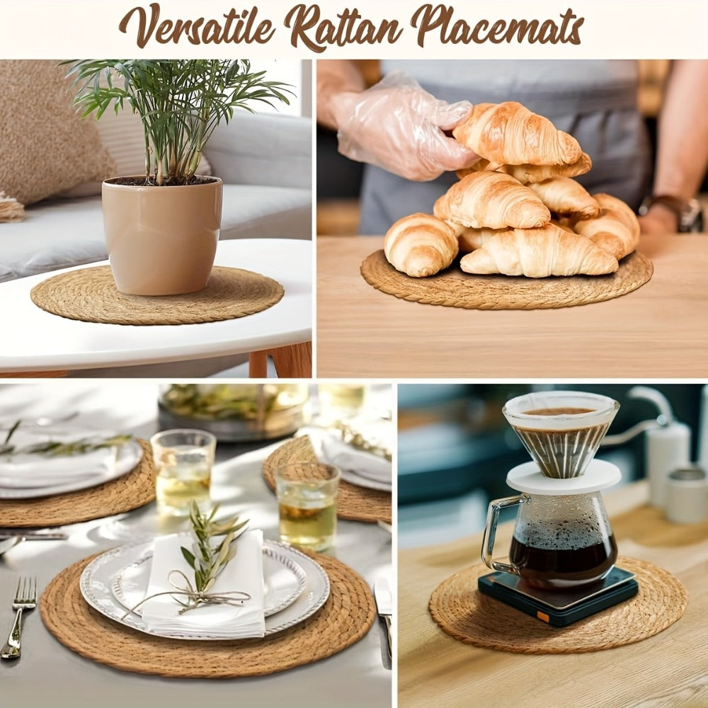 Round Placemats for Dining Table 12 Inch Boho Jute Braided Charger Plates Rattan Wicker Farmhouse Rustic Table Mats Set