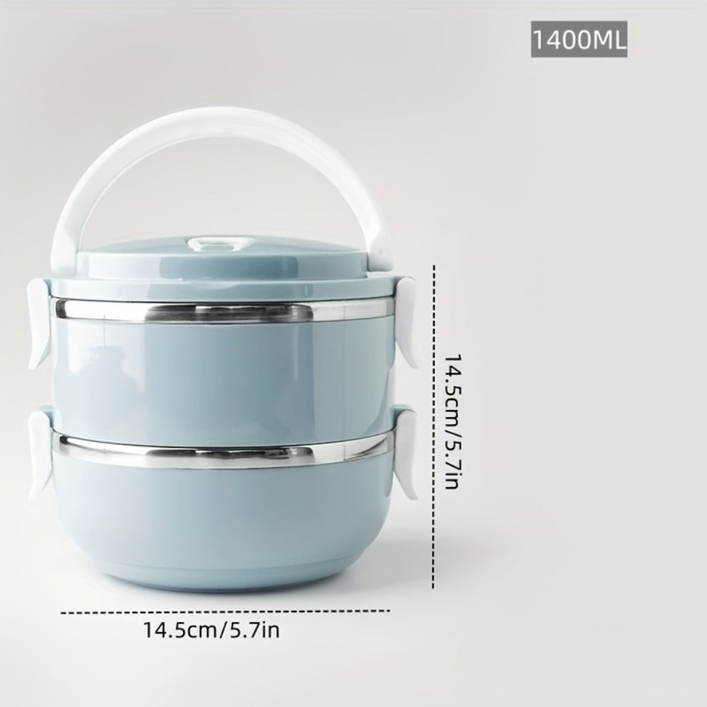Stainless Steel Lunch Box Insulated Bento Box with Lid - Cylindrical Stackable Food Container for Office School Camping and Picnic, Dishwasher Safe Thermal Lunch Box Available in 2, 3 or 4 Layer for Adults and Kids