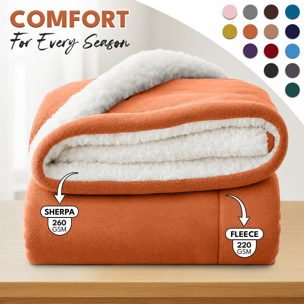 Sherpa Flannel Blanket ¨C Double-Layer Ultra Soft Warm Throw for Bed, Sofa & Bedroom Decor, Better Sleep, 14 Colors, 3 Sizes