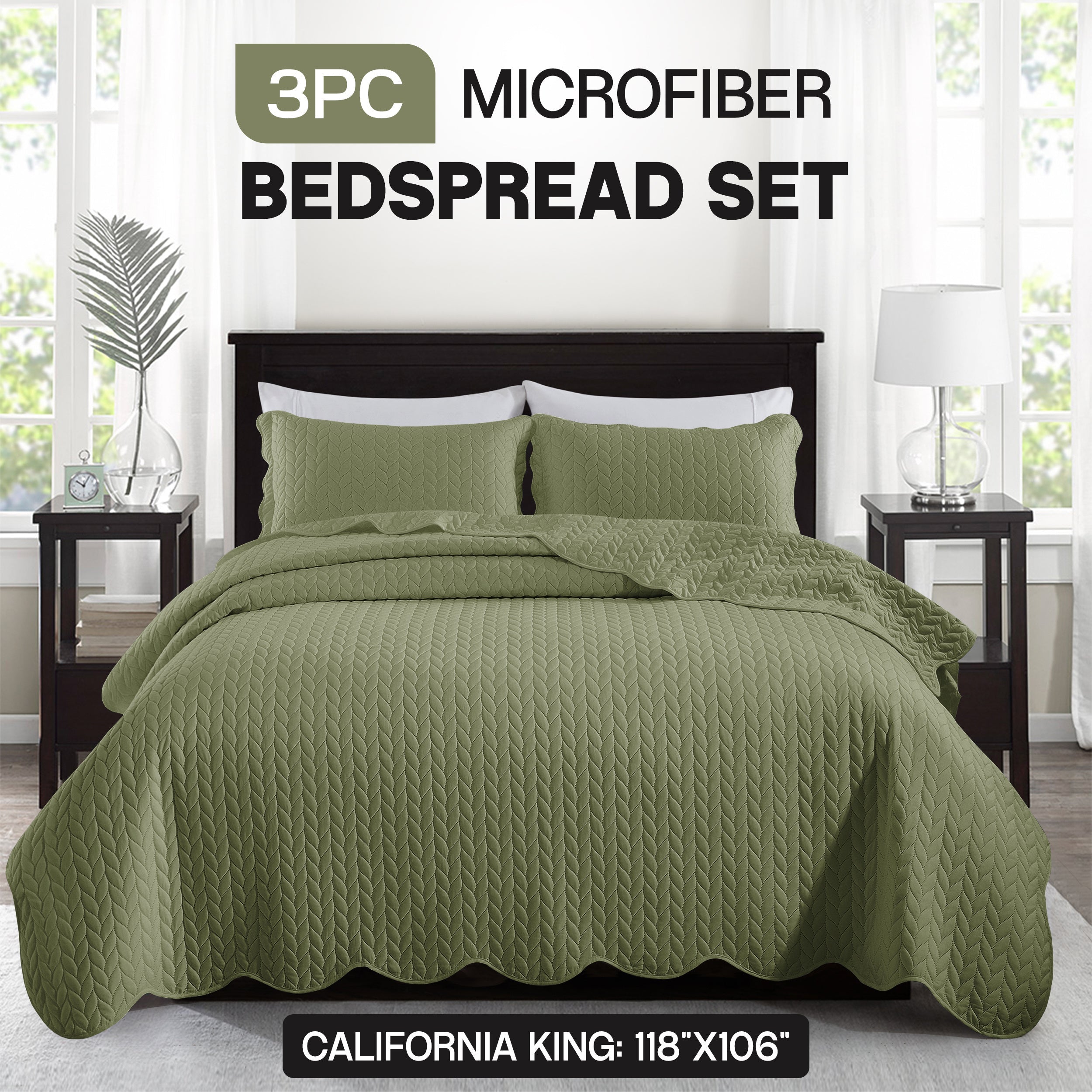 Bedspread Set 3-Piece Microfiber Floral Coverlet with Pillow Shams - Soft Breathable Lightweight All-Season Bed Cover for Queen King Twin California King