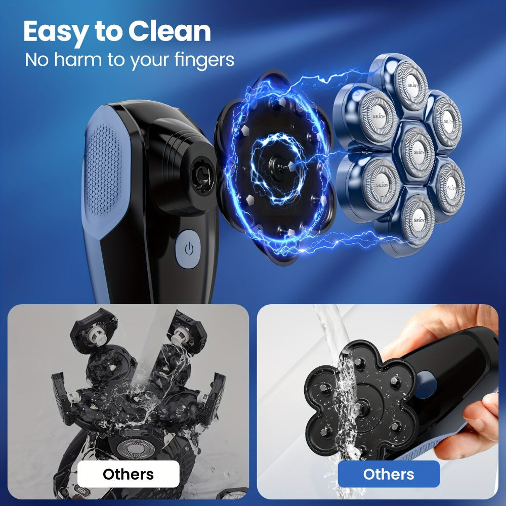 Skull Shaver for Bald Men 5-in-1 Rechargeable Rotary Electric Razor - 7D Floating Heads, 3-Speed LED Display Grooming Kit, Close Shave Head Shaver for Men