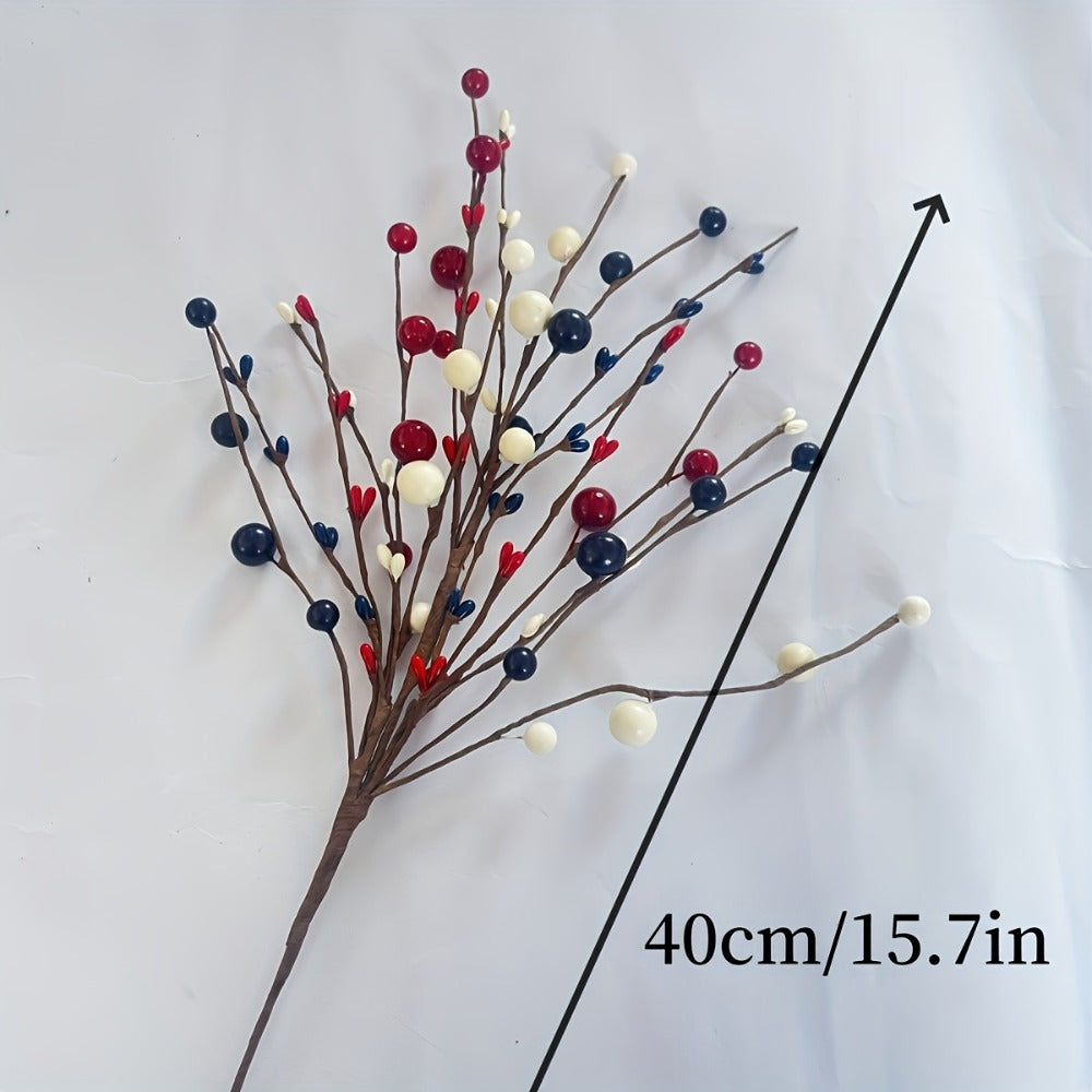 Artificial Berry Branches Red White Blue Patriotic Decor ¨C 5pcs Fake Plastic Stems for Home Tabletop Vase Floral Arrangement Fourth of July