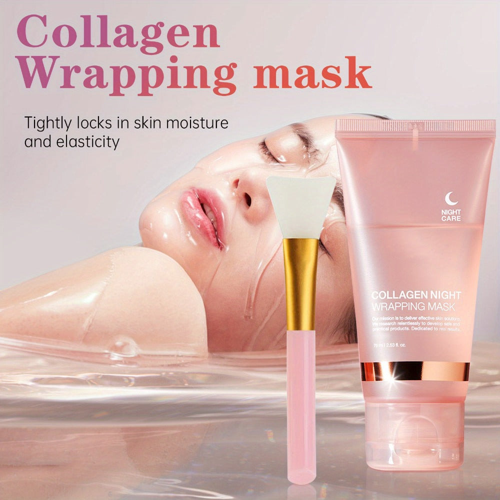 Collagen Night Mask with Brush Overnight Face Mask Hydrating Anti-Aging Sleeping Mask Elasticity Repair Skin Care for All Skin Types