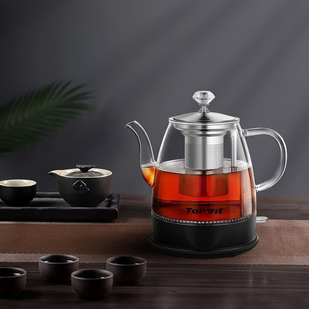 Pour Over Glass Electric Kettle with Removable Stainless Steel Tea Infuser ¨C 1L 33.81oz BPA-Free Dual-Purpose Hot Water Kettle for Tea & Coffee, Auto Shut-Off & Boil-Dry Protection, Elegant Countertop Design