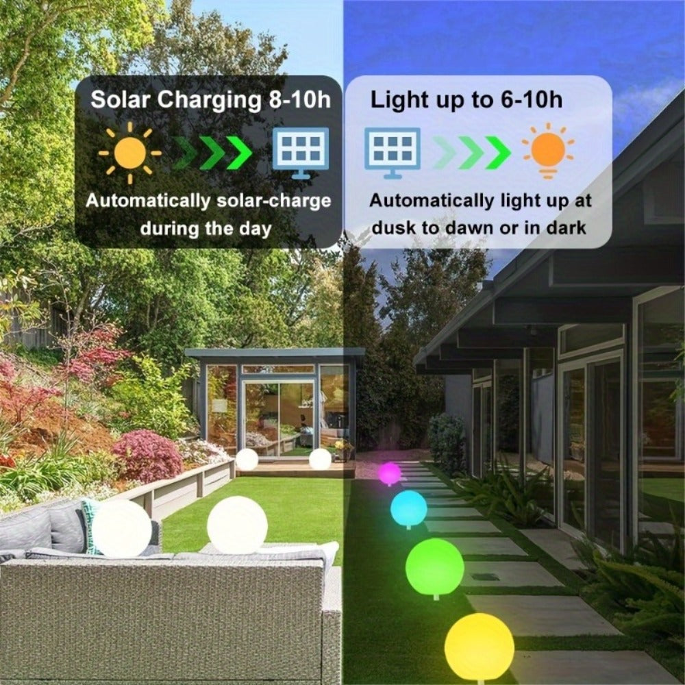 Solar Globe Lights Outdoor 8 Inch RGB Color Changing 16 Colors Remote Control Waterproof Garden Ball Light for Patio Yard Lawn Pool Pathway Party Decor