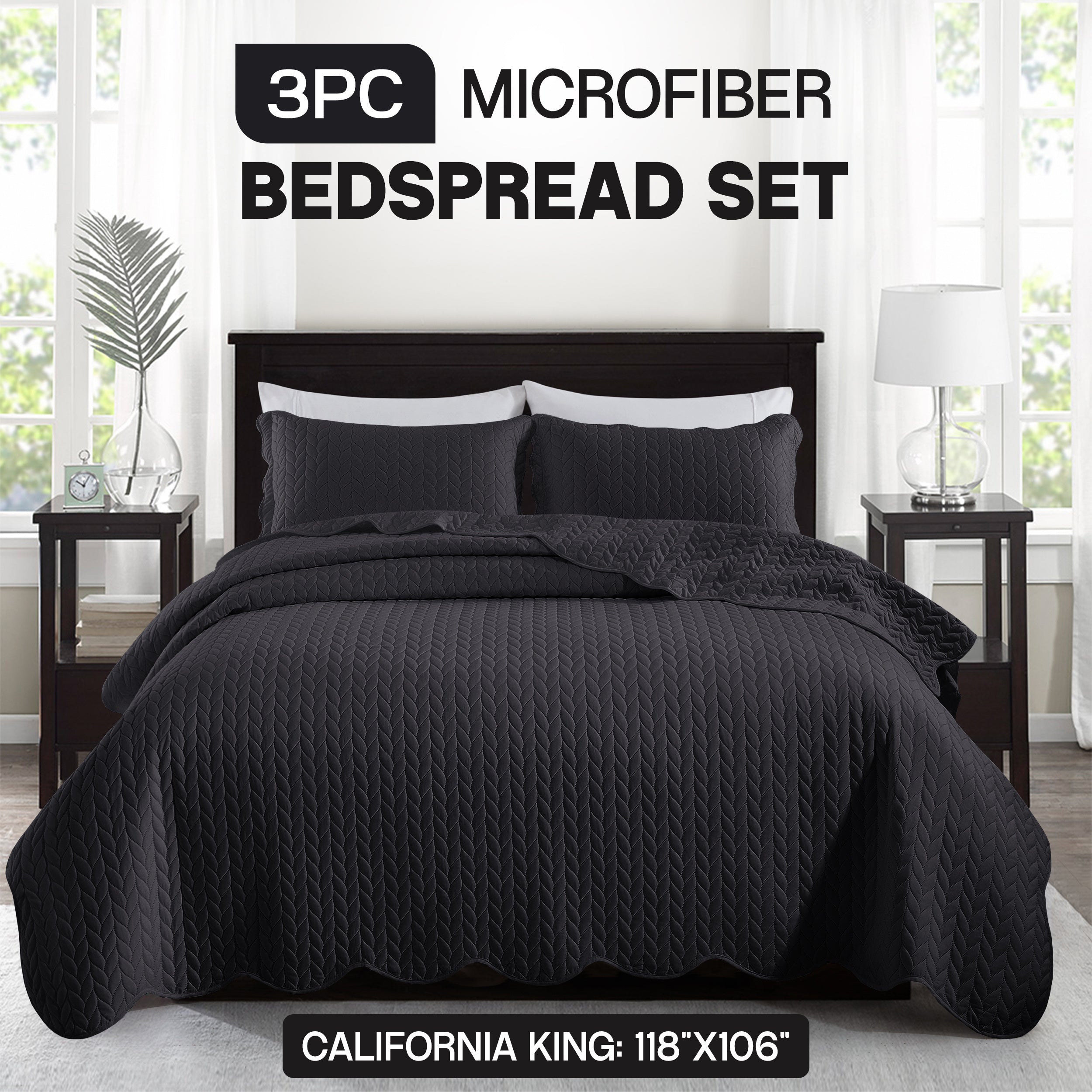 Bedspread Set 3-Piece Microfiber Floral Coverlet with Pillow Shams - Soft Breathable Lightweight All-Season Bed Cover for Queen King Twin California King