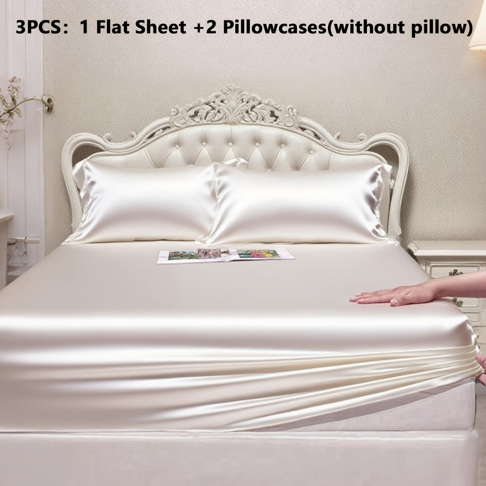 Satin Fitted Sheet Set with Pillowcases ¨C Cooling Smooth Breathable Wrinkle-Resistant Bed Sheets, Machine Washable Ultra Soft for Hot Sleepers, Twin Full Queen King, Multiple Colors