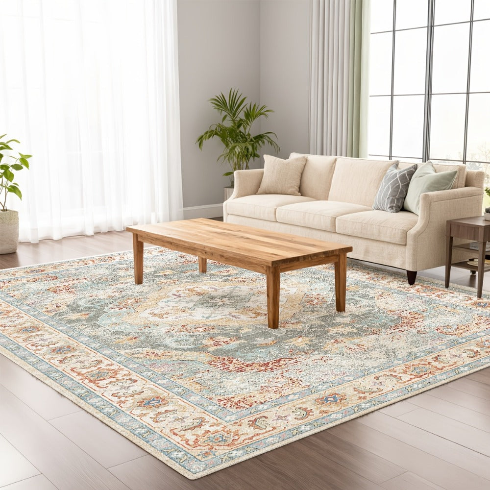 Area Rug Boho Vintage Washable Non-Slip Rug for Living Room Bedroom Traditional Woven Carpet Home Decor