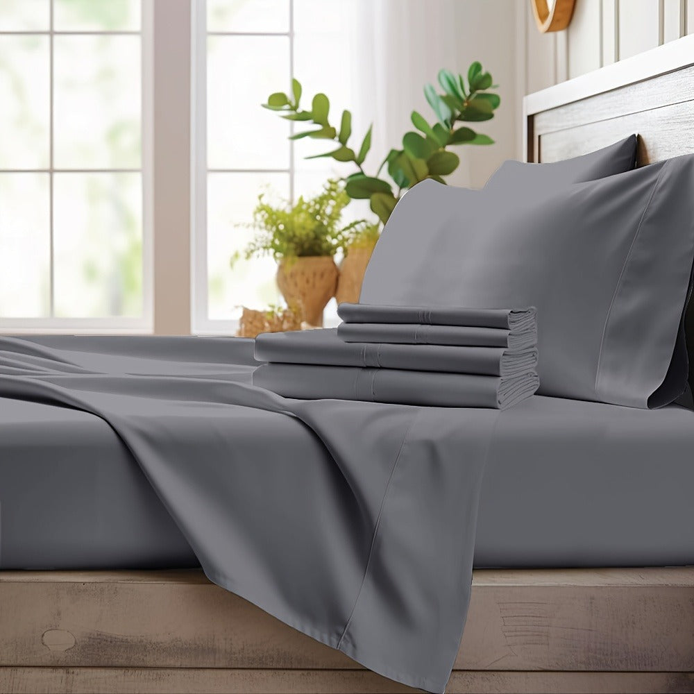 Bamboo Cooling Sheet Set 4pcs ¨C Deep Pocket Fitted Sheet Flat Sheet Pillowcases for Hot Sleepers Twin Full Queen King