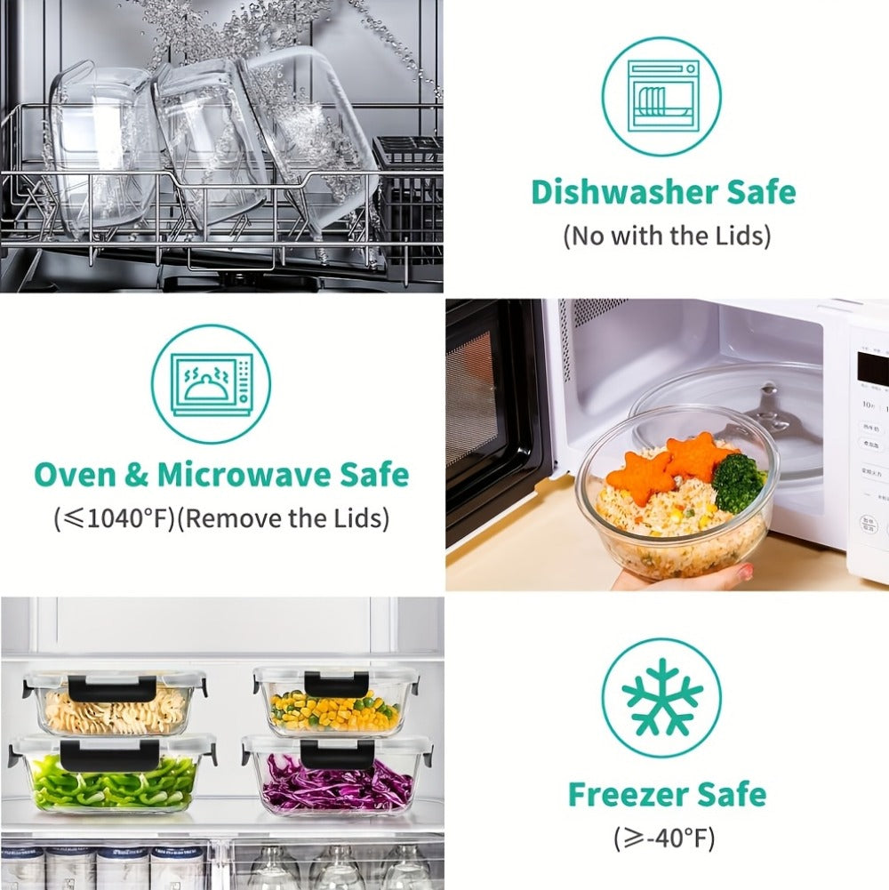 Borosilicate Glass Food Storage Containers Set ¨C 10/12/17pcs Airtight Meal Prep Bento Boxes with Locking Lids, BPA Free, Microwave & Dishwasher Safe, Leak Proof, Mixed Colors