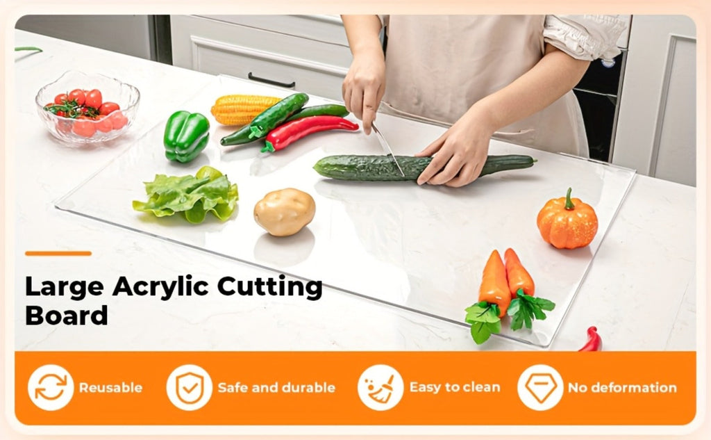 Acrylic Cutting Board Large Anti-Slip 17x23 Inch ¨C Clear & Black Countertop Protector for Kitchen & Restaurant ¨C Food Safe Non-Slip Chopping Board for Fruit, Meat & Meal Prep