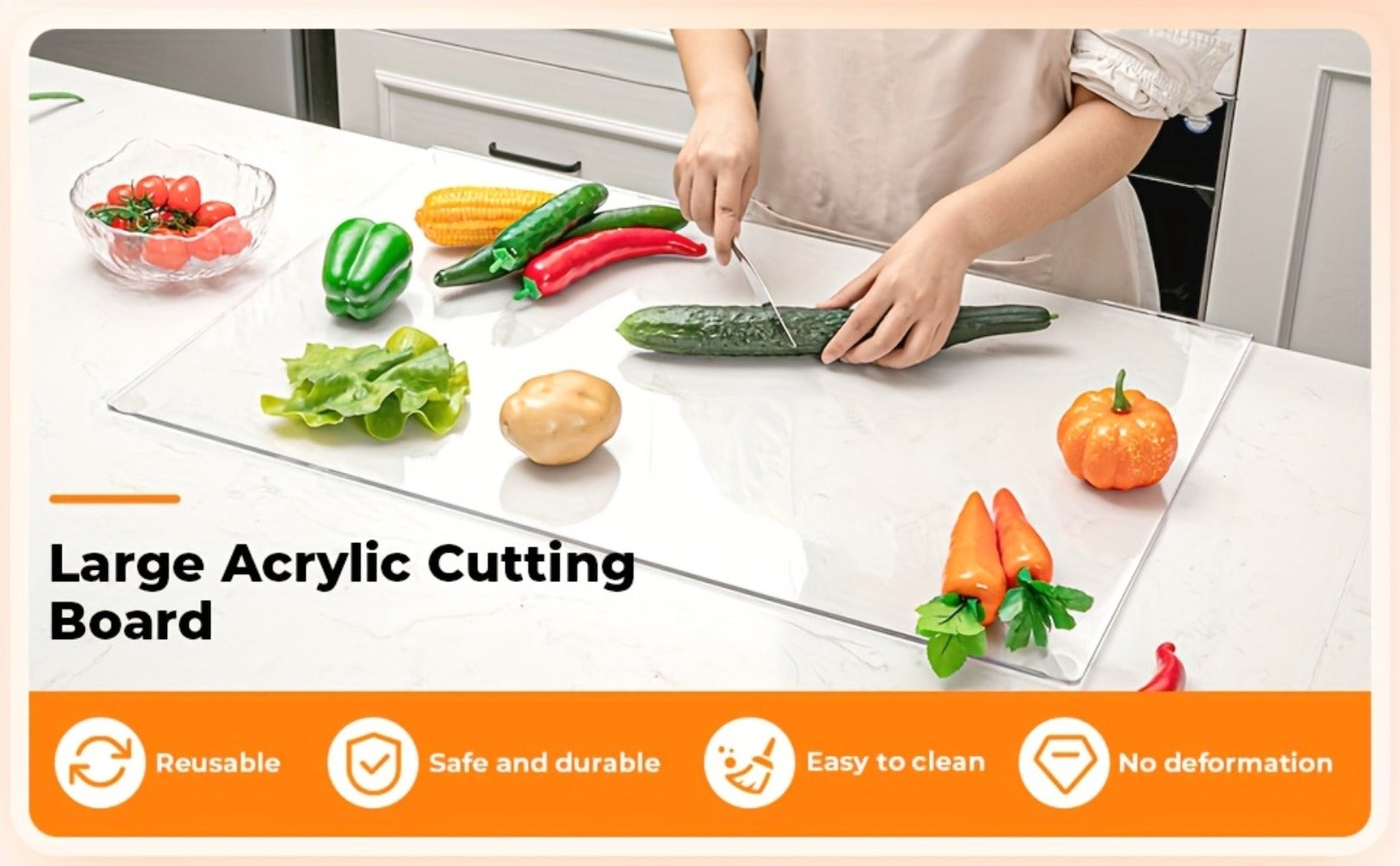 Acrylic Cutting Board Large Anti-Slip 17x23 Inch ¨C Clear & Black Countertop Protector for Kitchen & Restaurant ¨C Food Safe Non-Slip Chopping Board for Fruit, Meat & Meal Prep