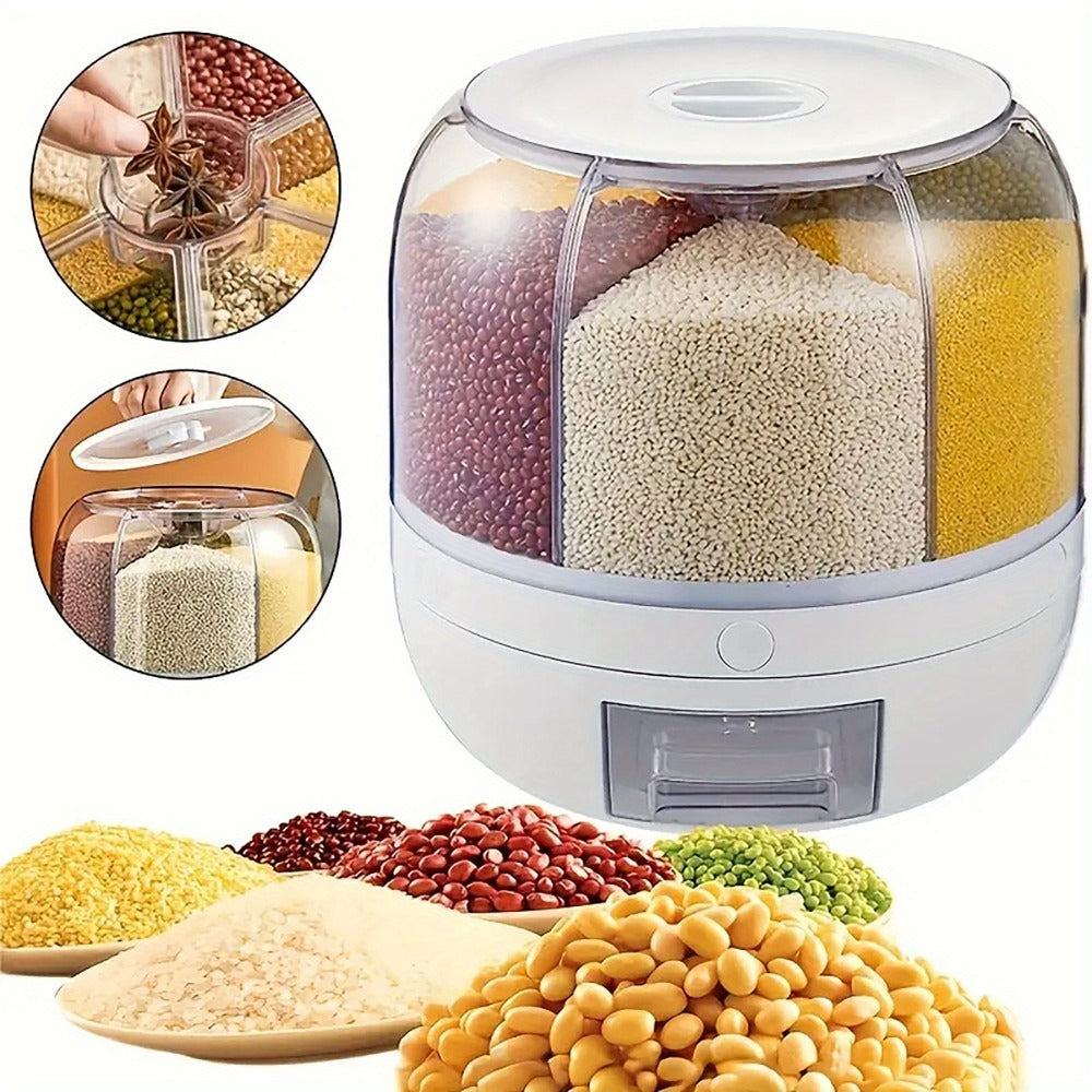 Rotating Rice Storage Container with Multi-Compartment ¨C Large Capacity Grain Bucket, Moisture-Proof Insect-Proof Sealed Tank for Rice, Flour, Pet Food Kitchen Organizer